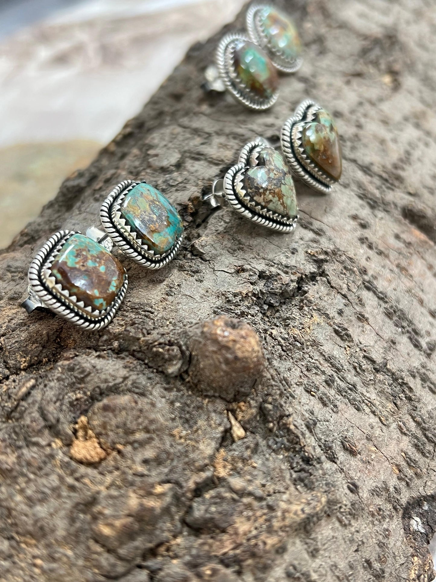 Handmade Sterling Silver Old Stock Royston Turquoise Post Studs with Signed Nizhoni
