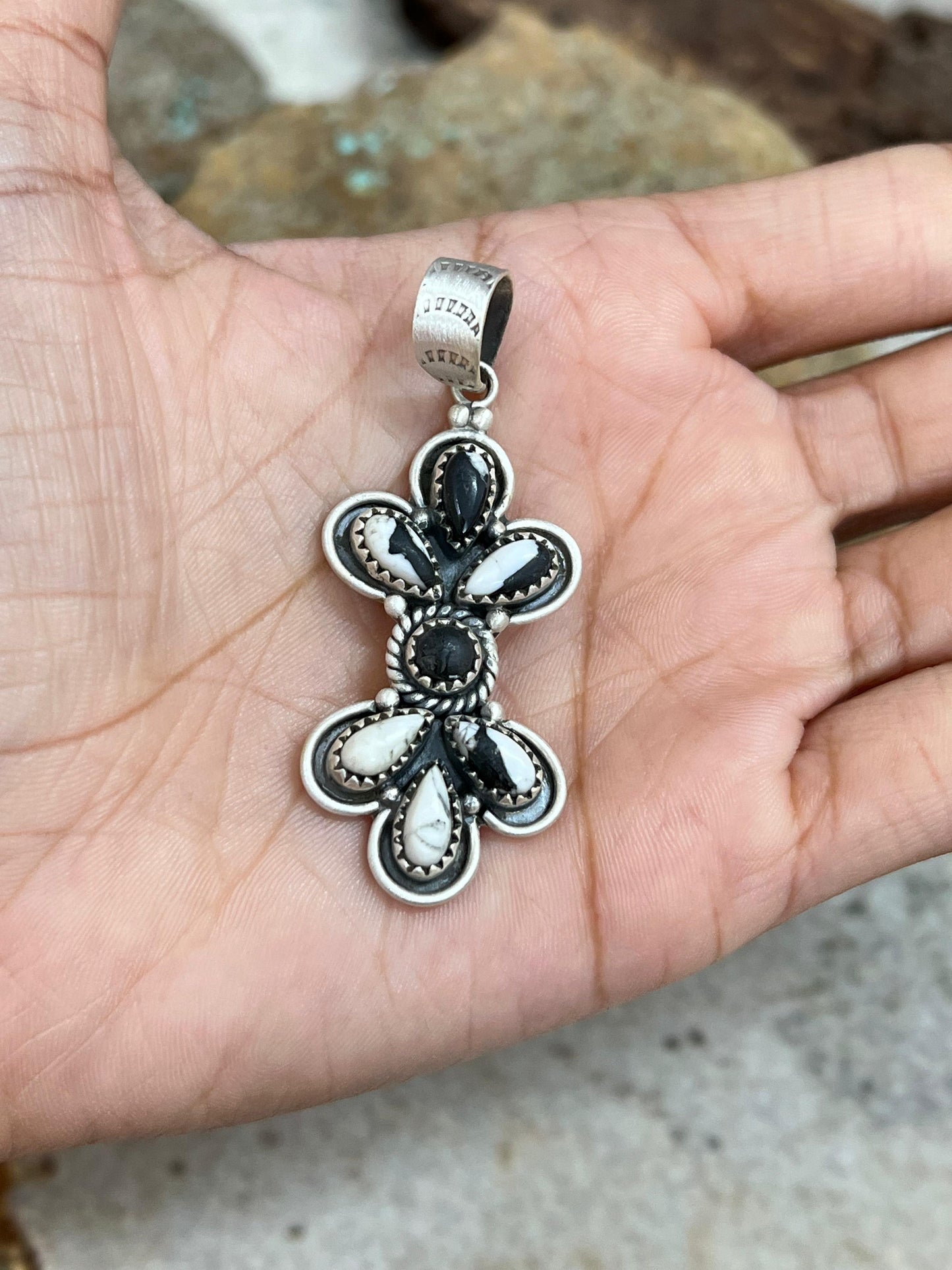Handmade Sterling Silver White Buffalo Pendant Signed Nizhoni
