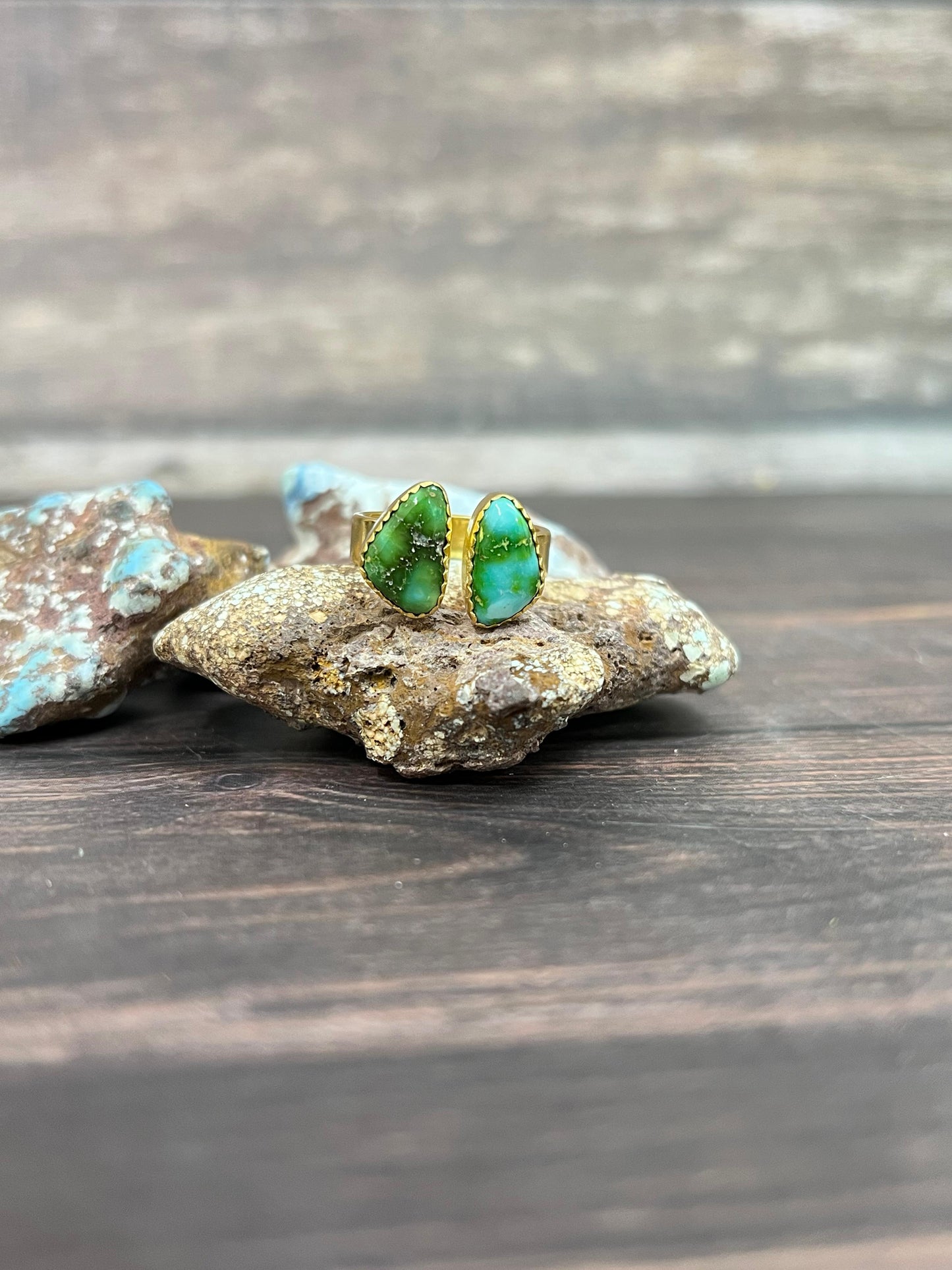 “The Golden Collection” Natural Sonoran Mountain Turquoise Adjustable Ring Gold Plated Sterling Silver