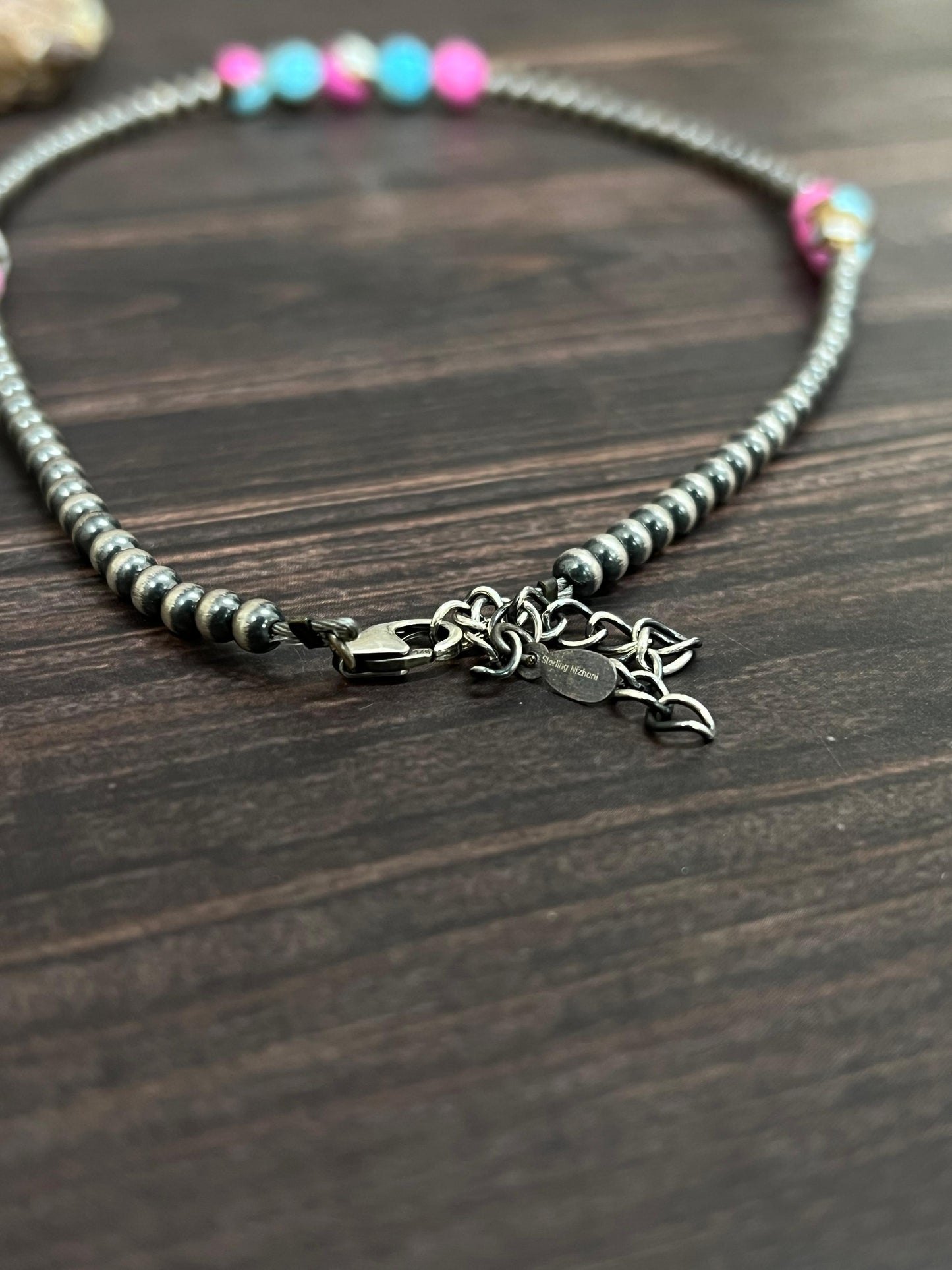Handmade Sterling Silver Cotton Candy Beaded Necklace with Signed Nizhoni (7)