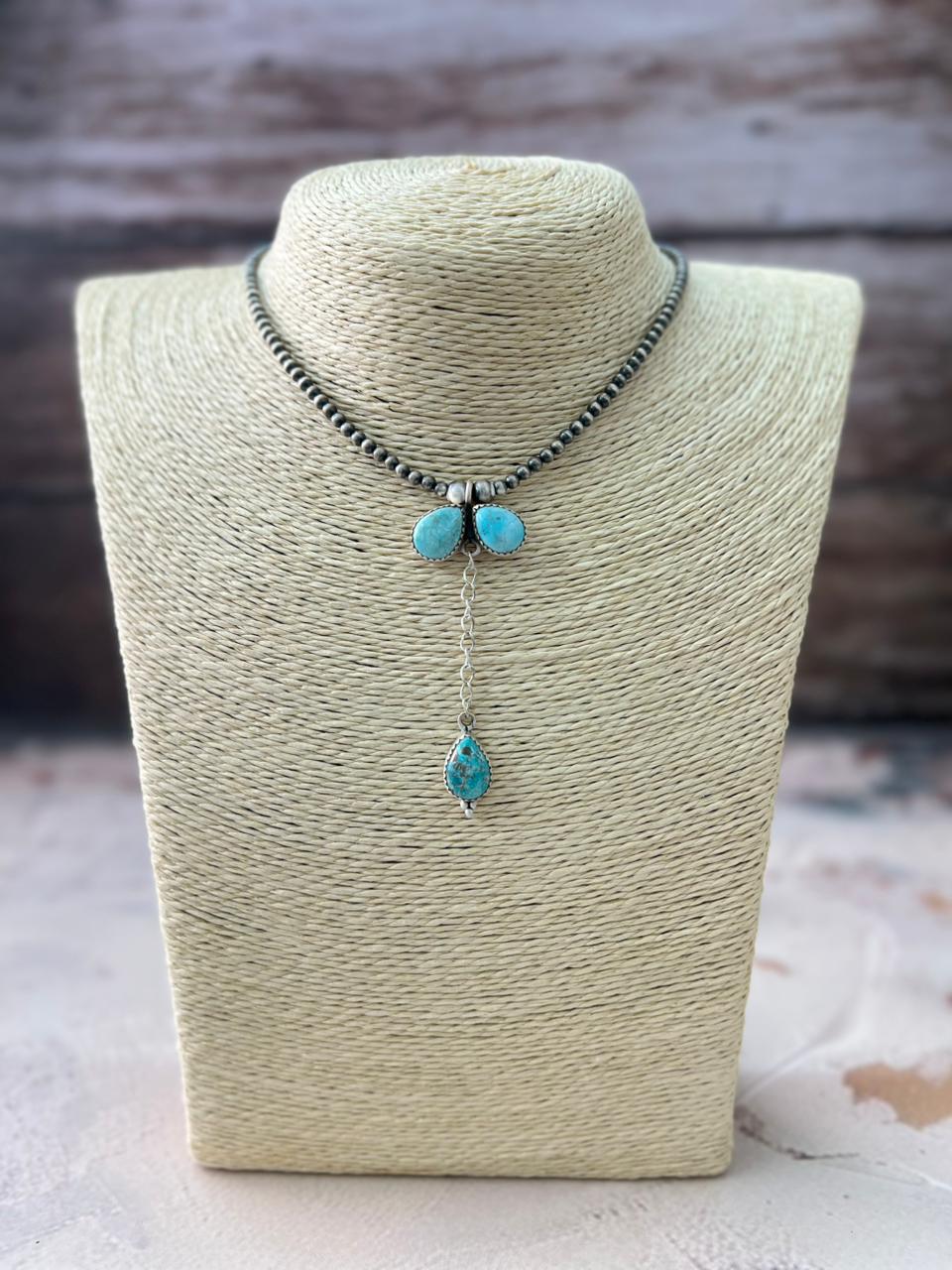 Handmade Sterling Silver White Water Turquoise Beaded Necklace "Signed Nizhoni"