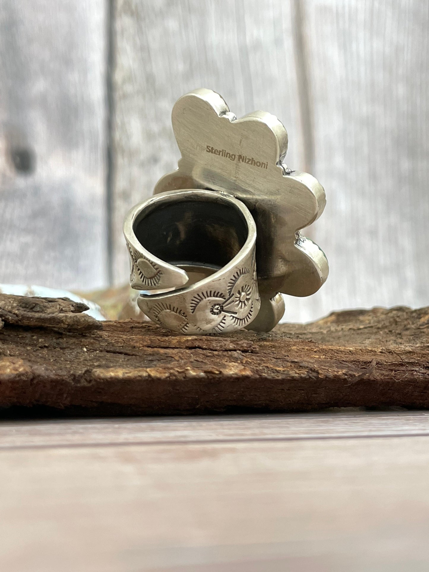 Handmade Sterling Silver Ribbon Royston Adjustable Ring with Signed Nizhoni