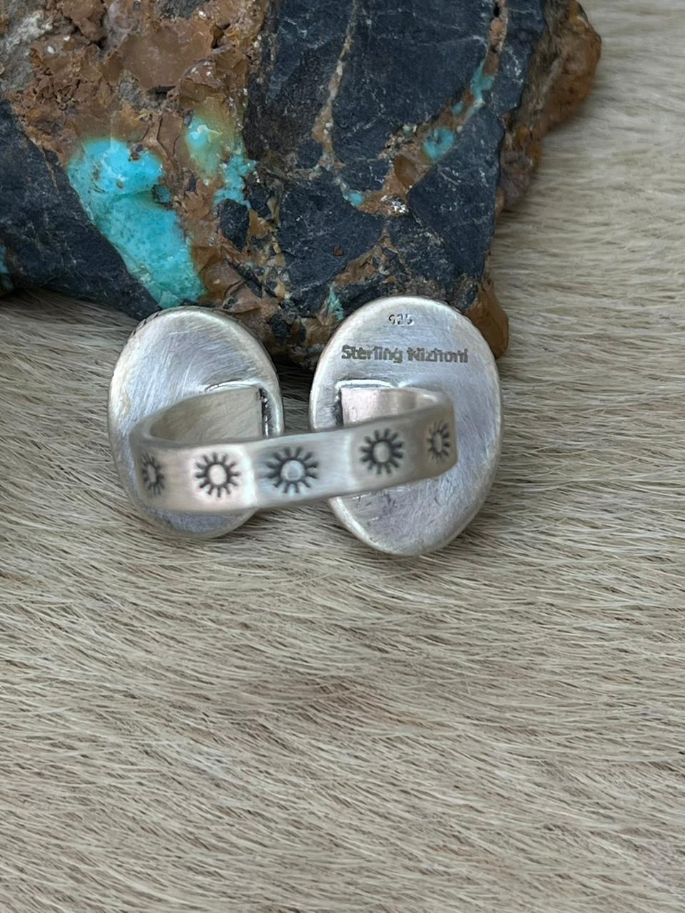 Handmade Sterling Silver Arizona Blue Turquoise Adjustable Ring "Signed Nizhoni"