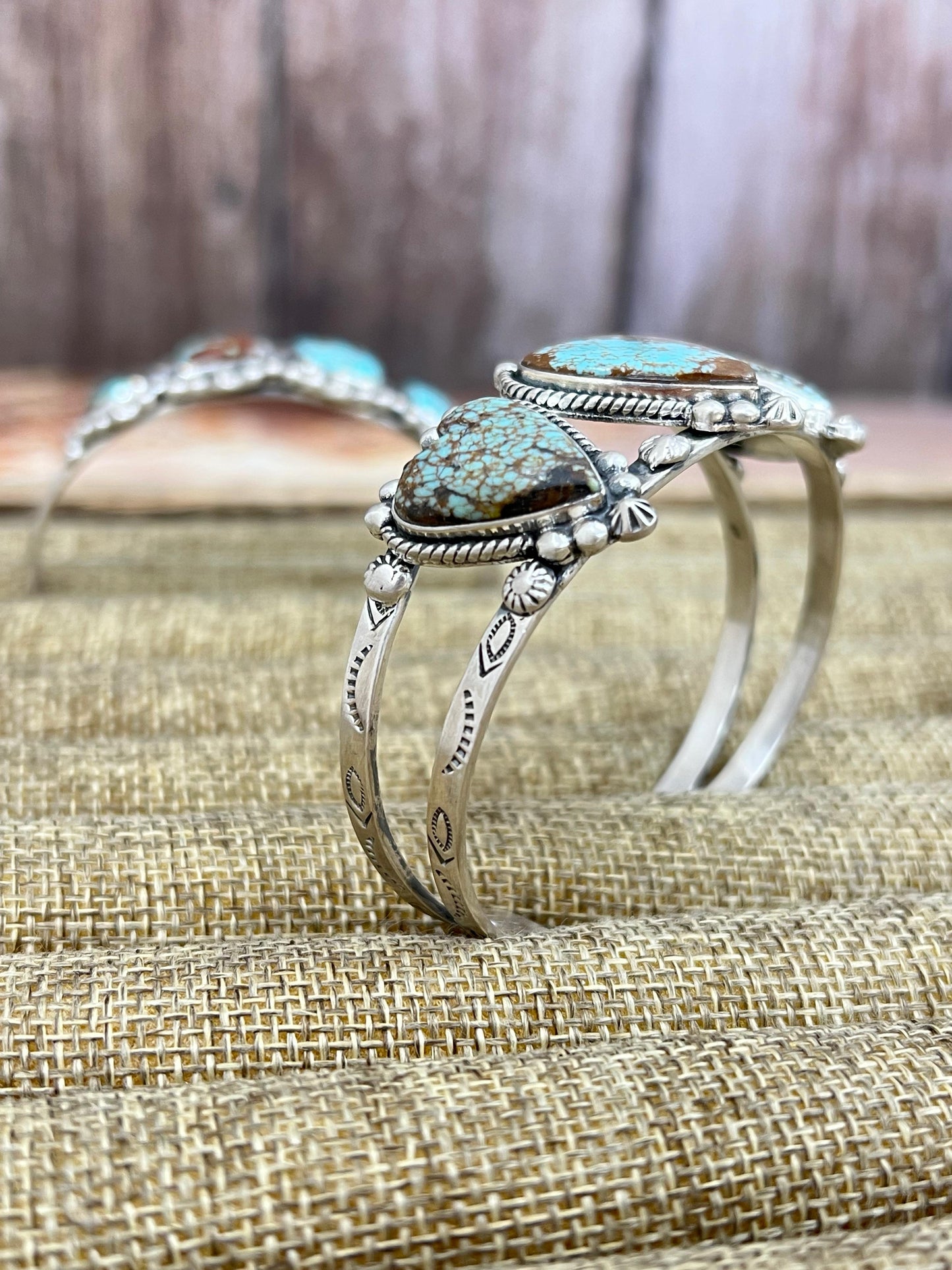 Handmade Sterling Silver Number 8 Turquoise Cuff Bracelet with Signed Nizhoni