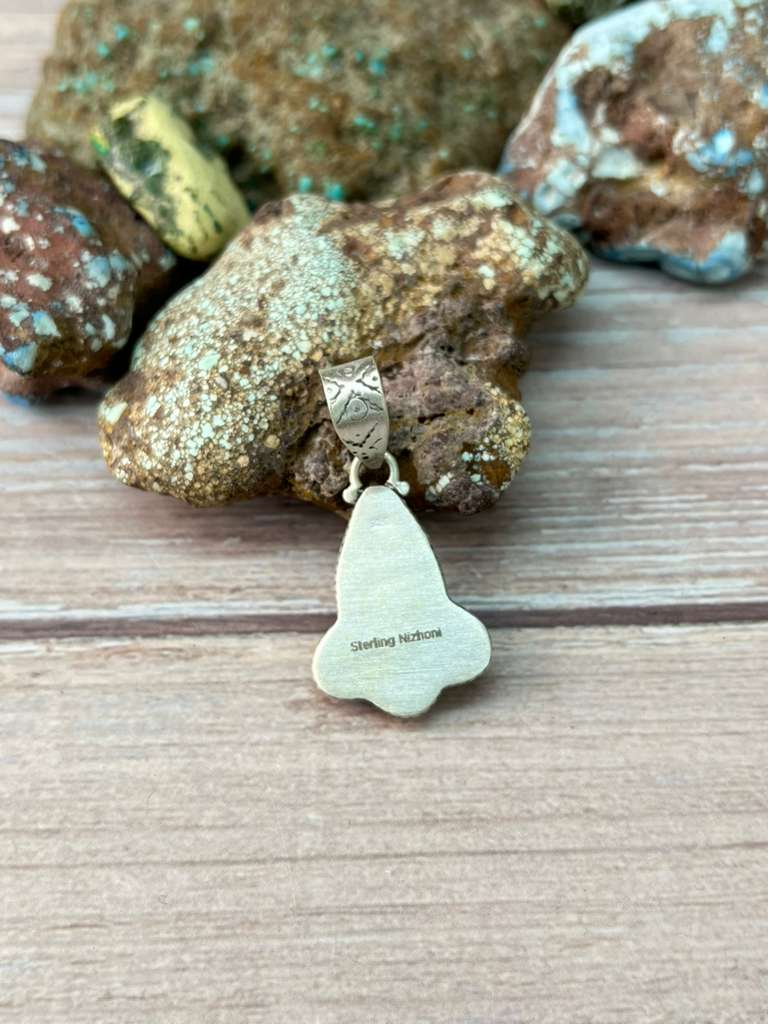 Handmade Sterling Silver Golden Hills Turquoise Pendant "Signed Nizhoni"