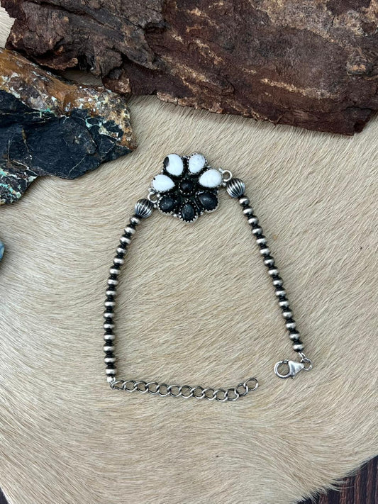 Handmade Sterling Silver White Buffalo Chain Bracelet "Signed Nizhoni"