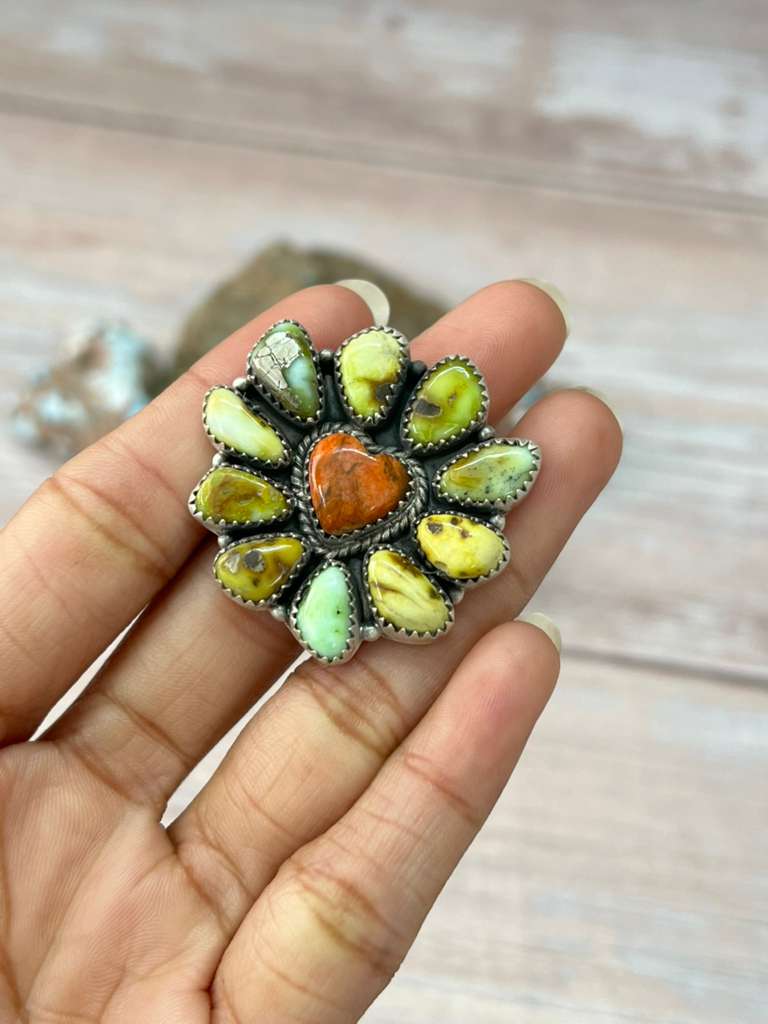 Handmade Sterling Silver Apple Coral and Palomino Adjustable Ring "Signed Nizhoni"