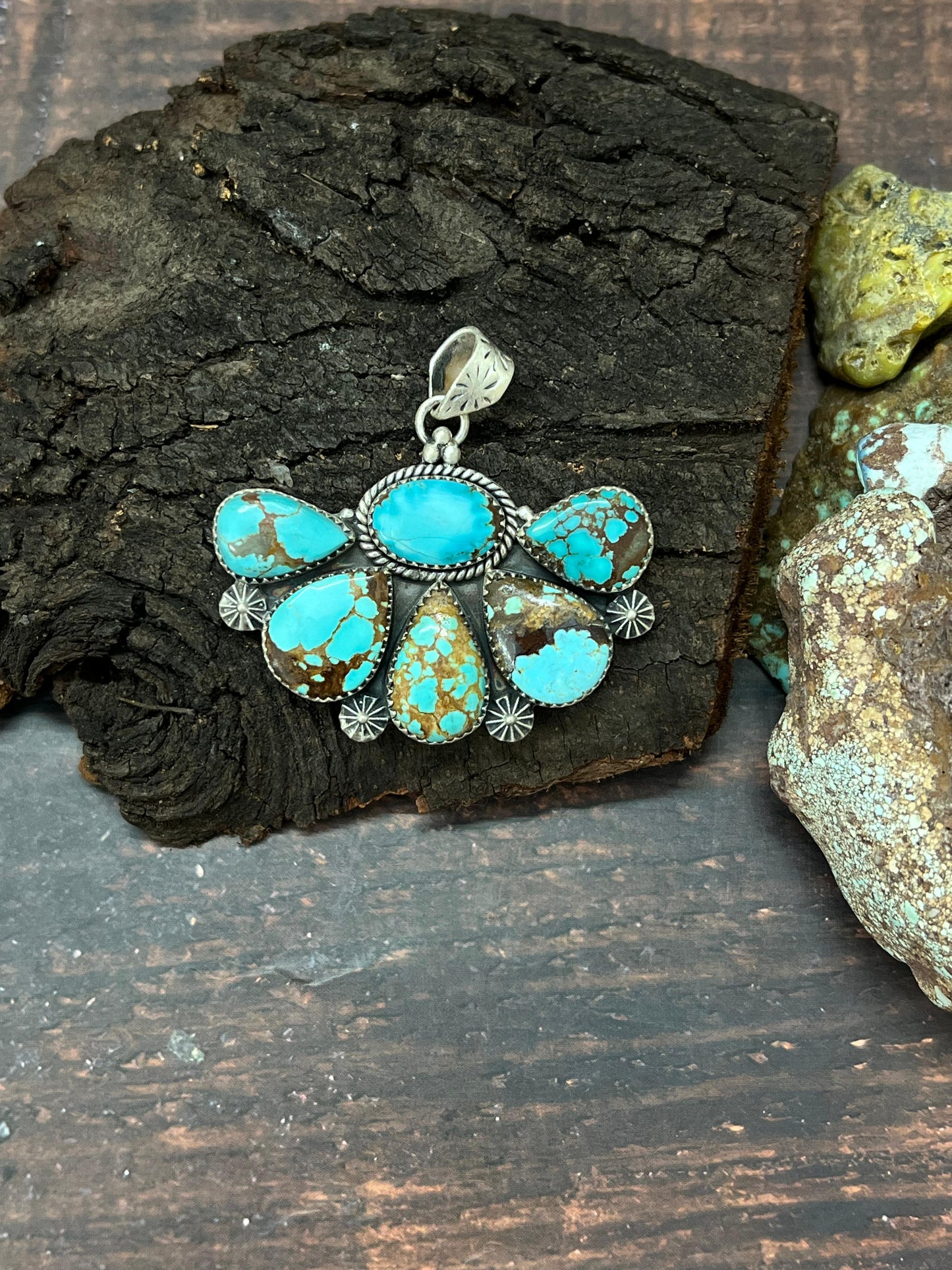 Handmade Sterling Silver Number 8 Turquoise Pendant with Signed Nizhoni