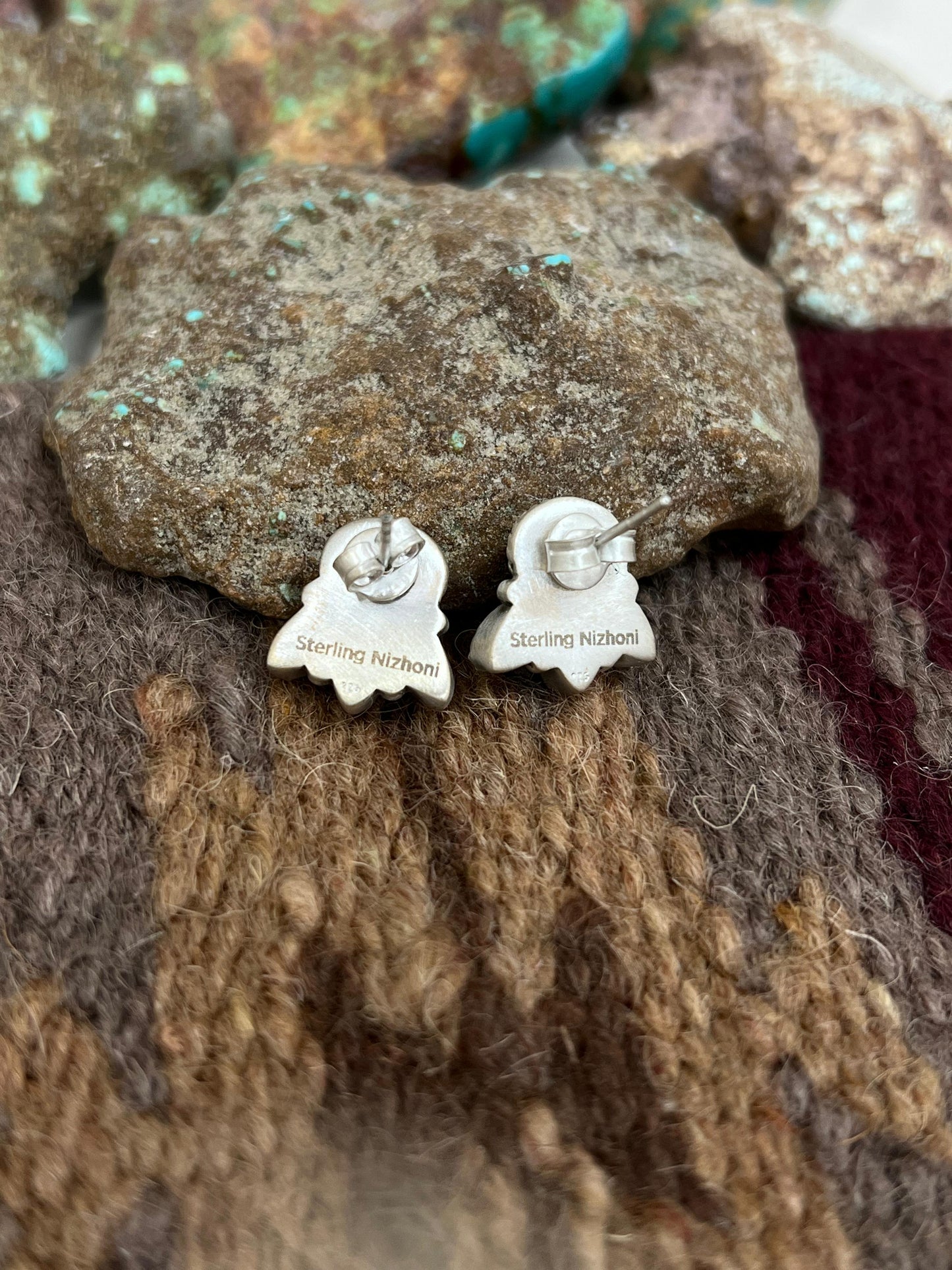 Christmas Collection Handmade Sterling Silver Coral with Peridot Post Studs, Signed Nizhoni