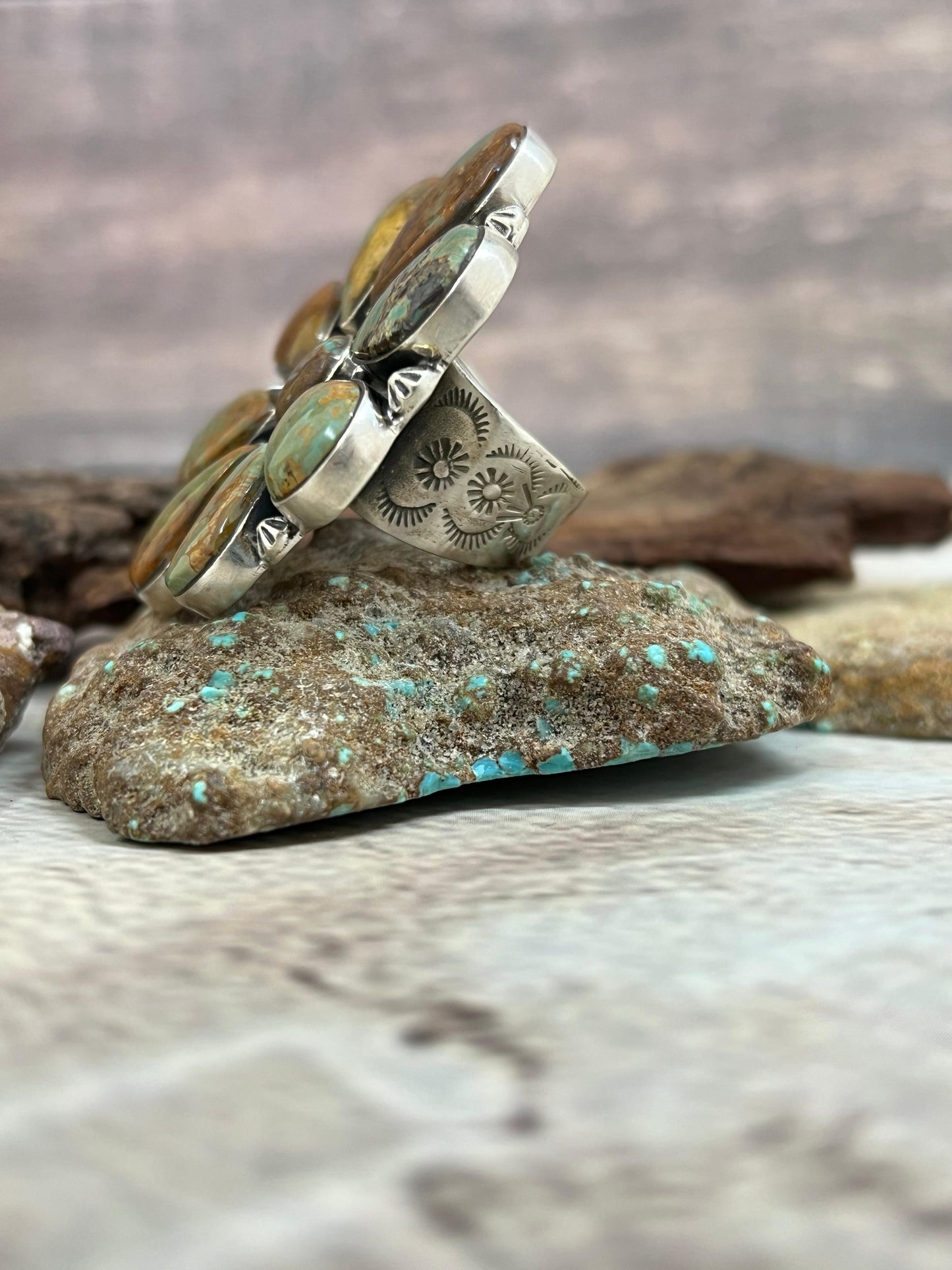 Handmade Sterling Silver Old Stock Royston Turquoise Adjustable Ring Signed Nizhoni (9)