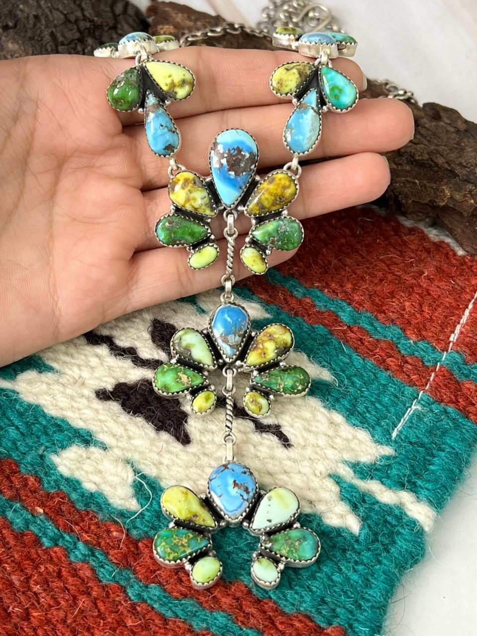 Handmade Sterling Silver Palomino with Golden Hills and Sonoran Mountain Turquoise Necklace "Signed Nizhoni"