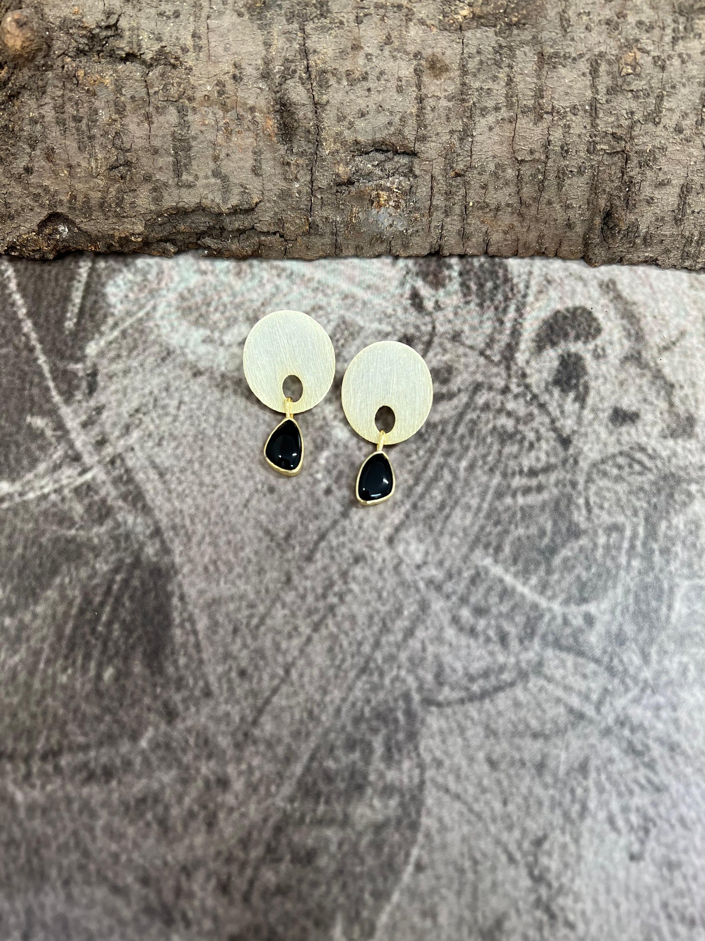 “The Golden Collection” Handmade Natural Black Onyx Post Earrings