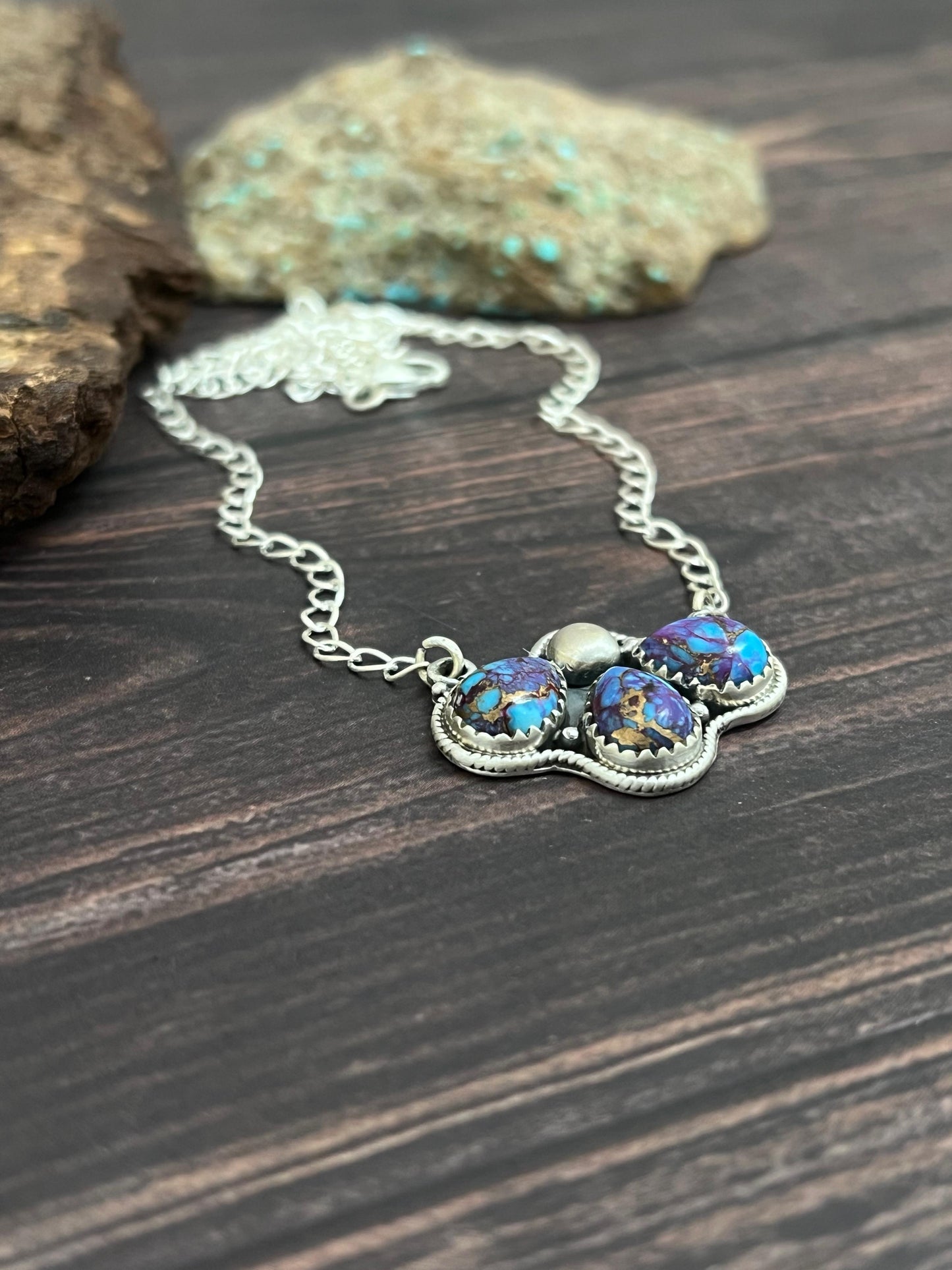Handmade Sterling Silver Purple Dream Mojave Necklace with Signed Nizhoni