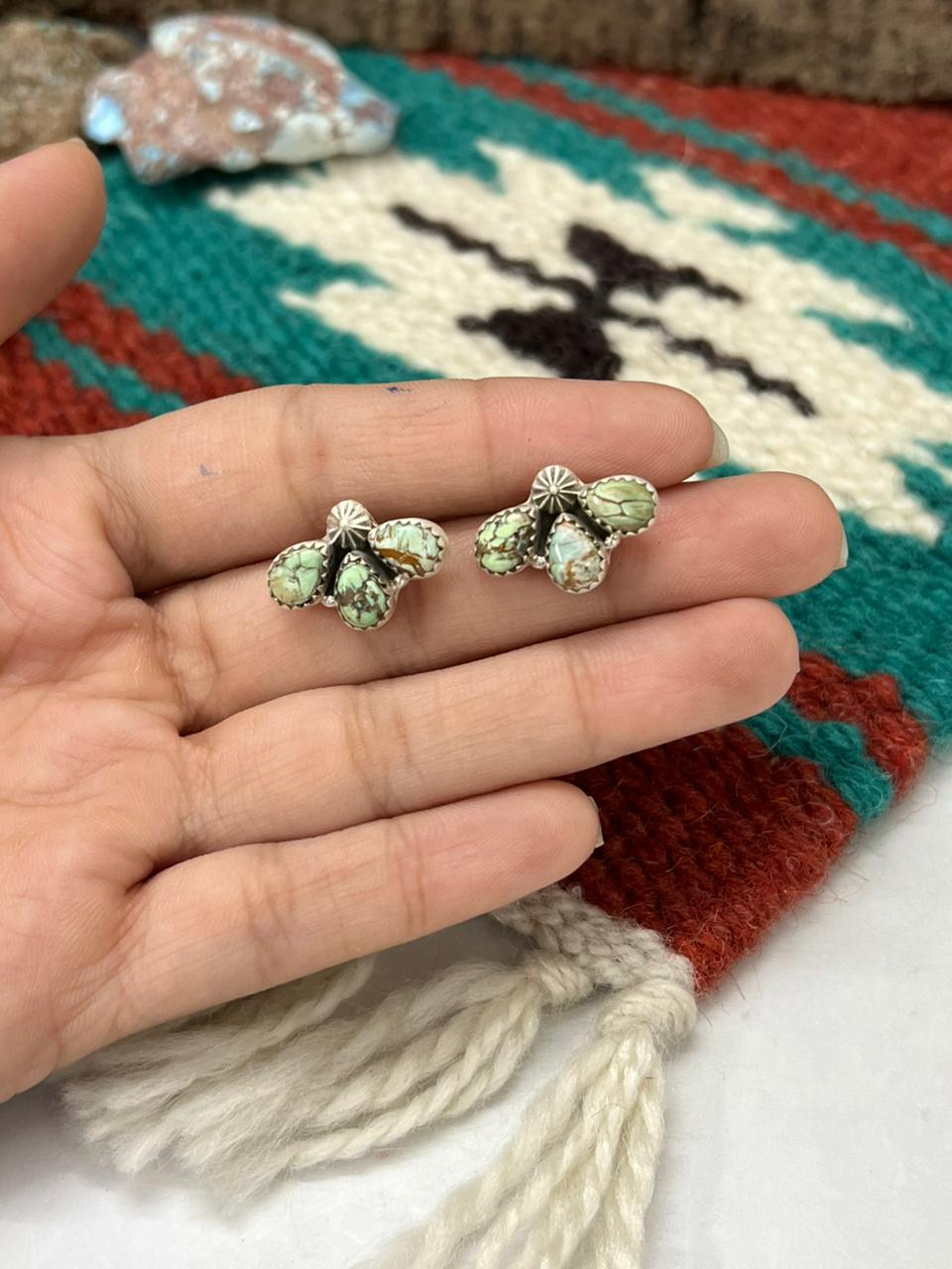 Handmade Sterling Silver Variscite Post Studs "Signed Nizhoni"