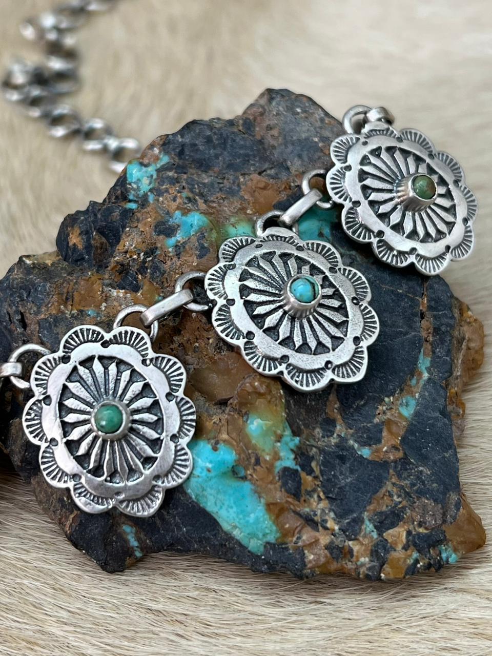 Handmade Sterling Silver Kingman Turquoise Choker Necklace "Signed Nizhoni"