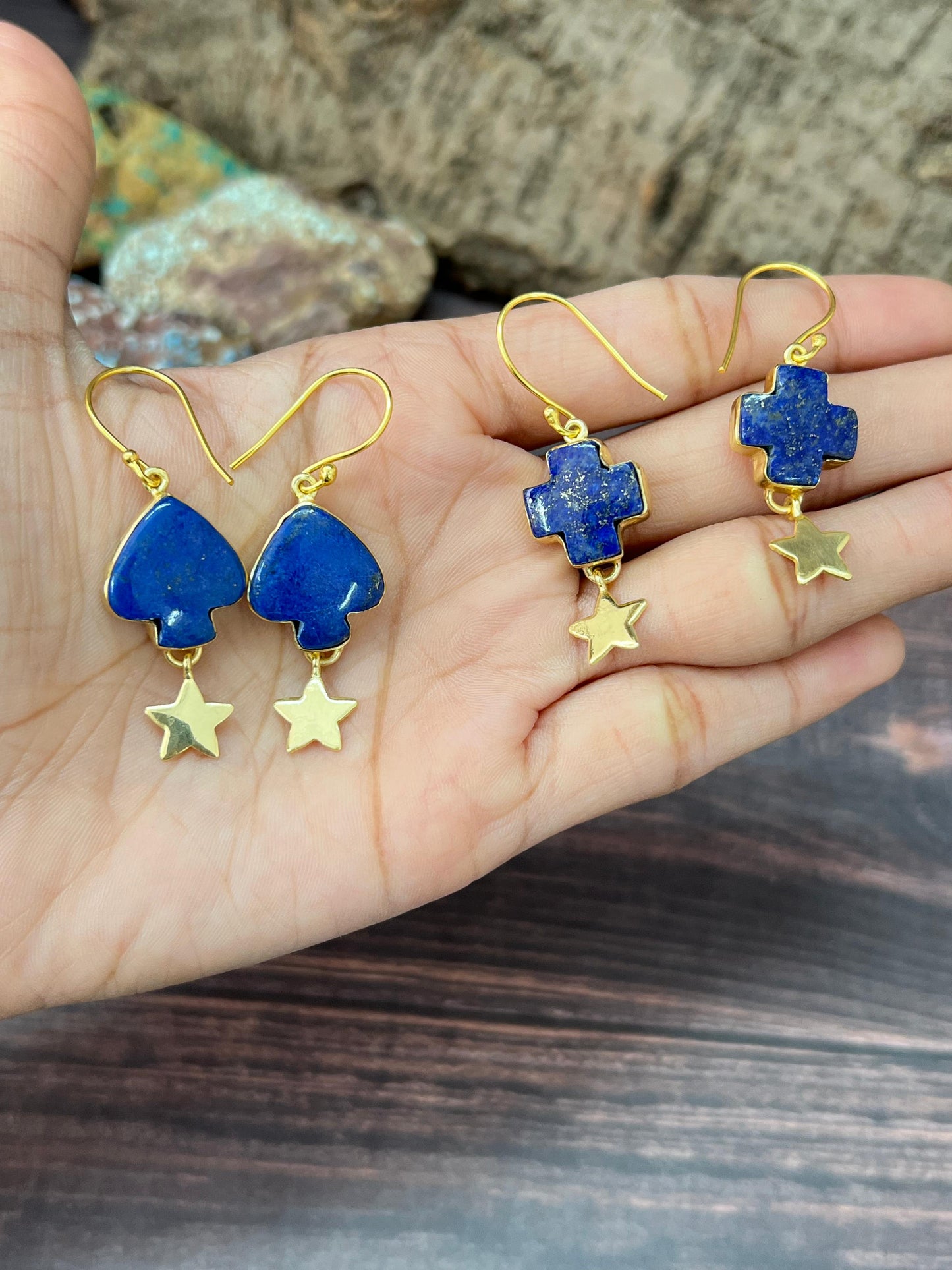 “The Golden Collection” Handmade Natural Lapis Hook Dangle Earrings