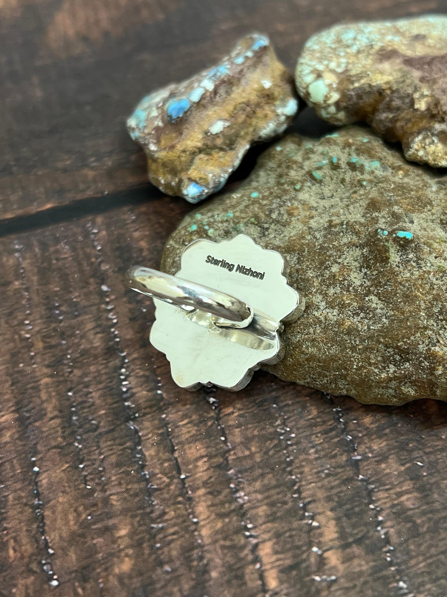 Handmade Sterling Silver Palomino Turquoise Adjustable Ring with Signed Nizhoni