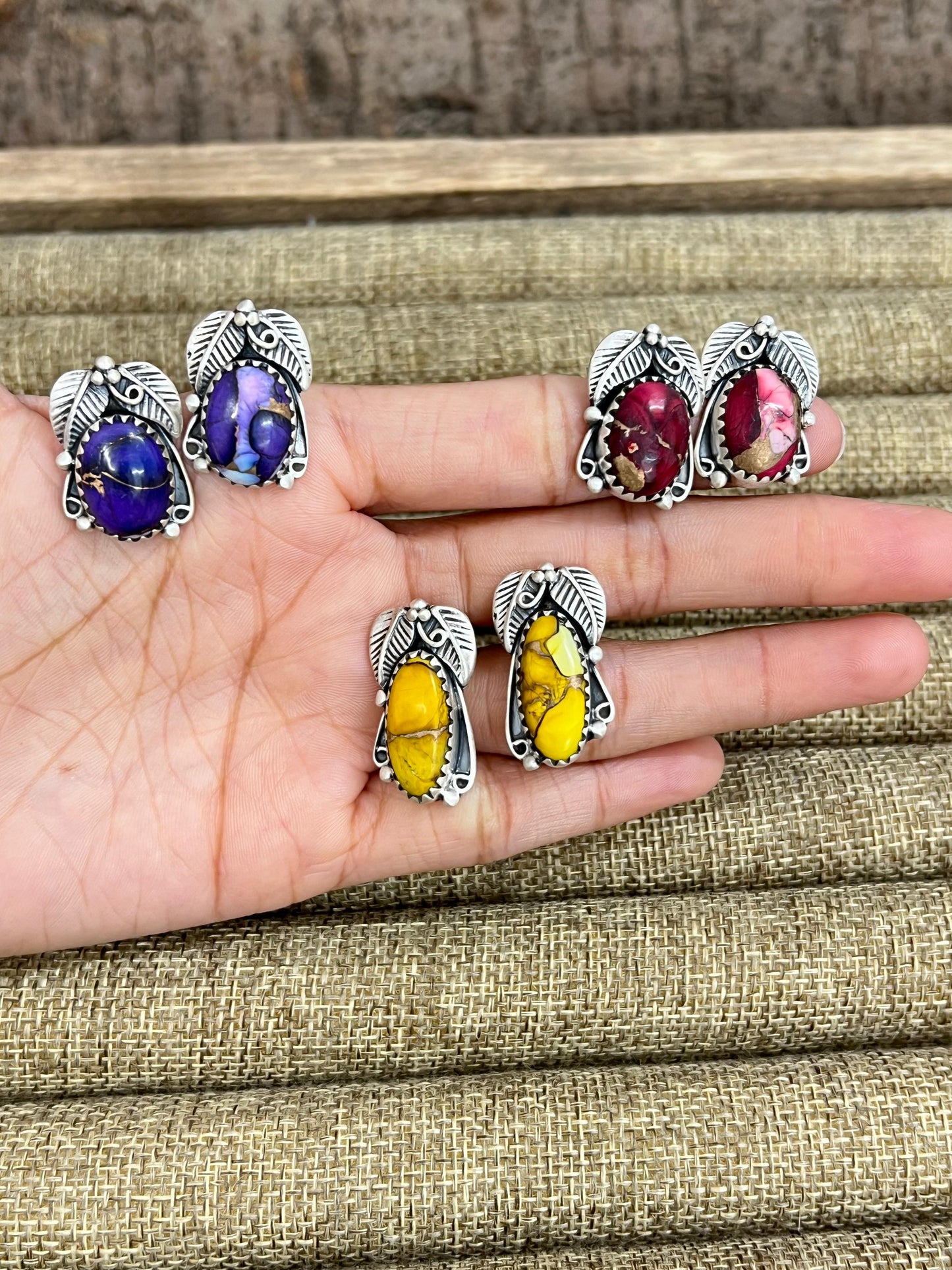 Handmade Sterling Silver Multi Stone Studs, Signed Nizhoni