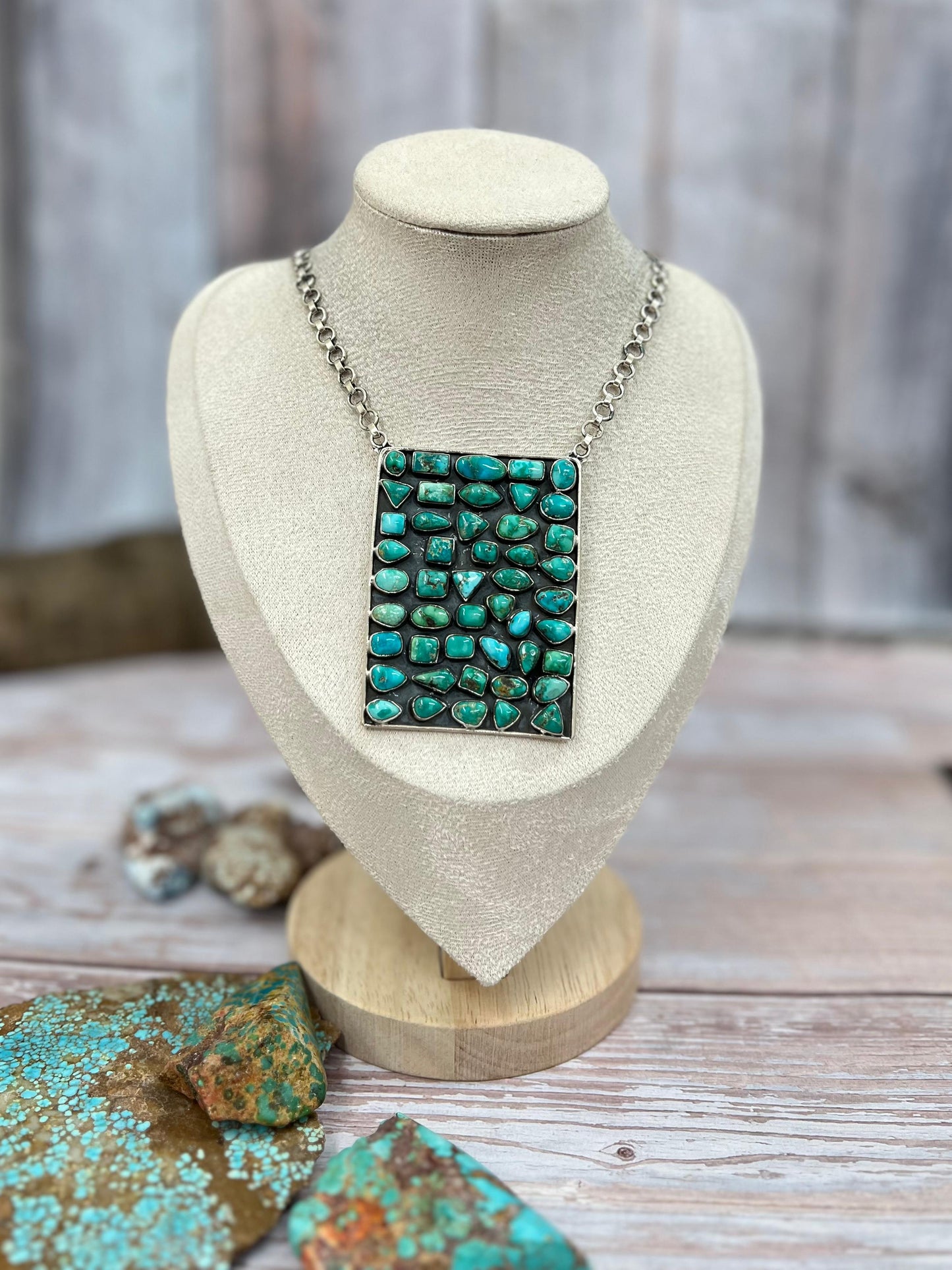 Handmade Sterling Silver Sonoran Mountain Turquoise Necklace with Signed Nizhoni (4)