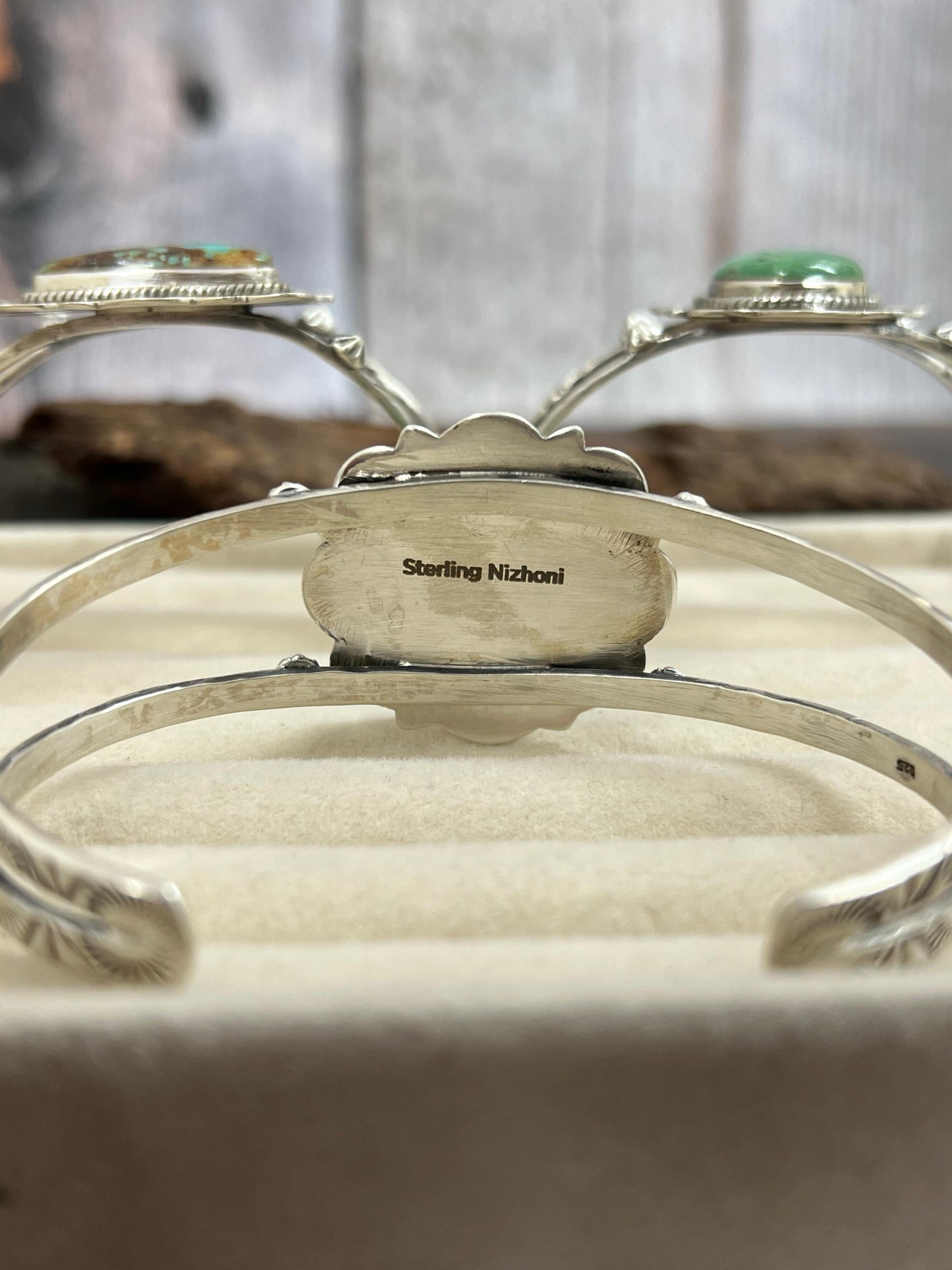Handmade Sterling Silver Mantis Turquoise Cuff Bracelet Signed Nizhoni