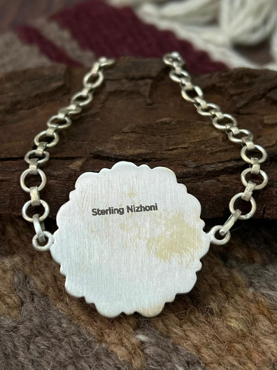 Handmade Sterling Silver Palomino with Golden Hills Turquoise Chain Bracelet "Signed Nizhoni"
