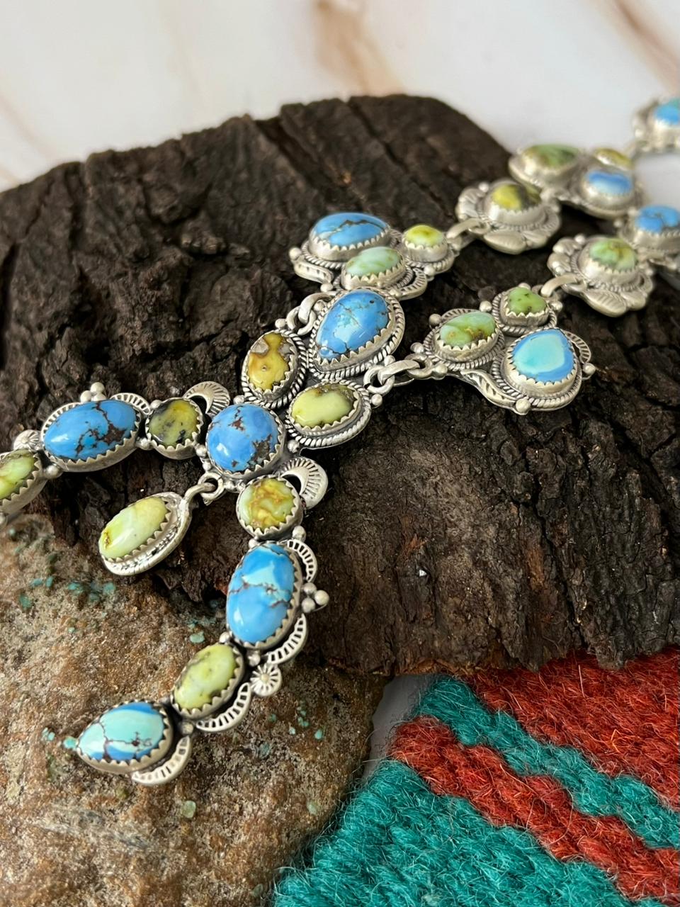 Handmade Sterling Silver Palomino with Golden Hills Turquoise Naja Style Necklace "Signed Nizhoni"