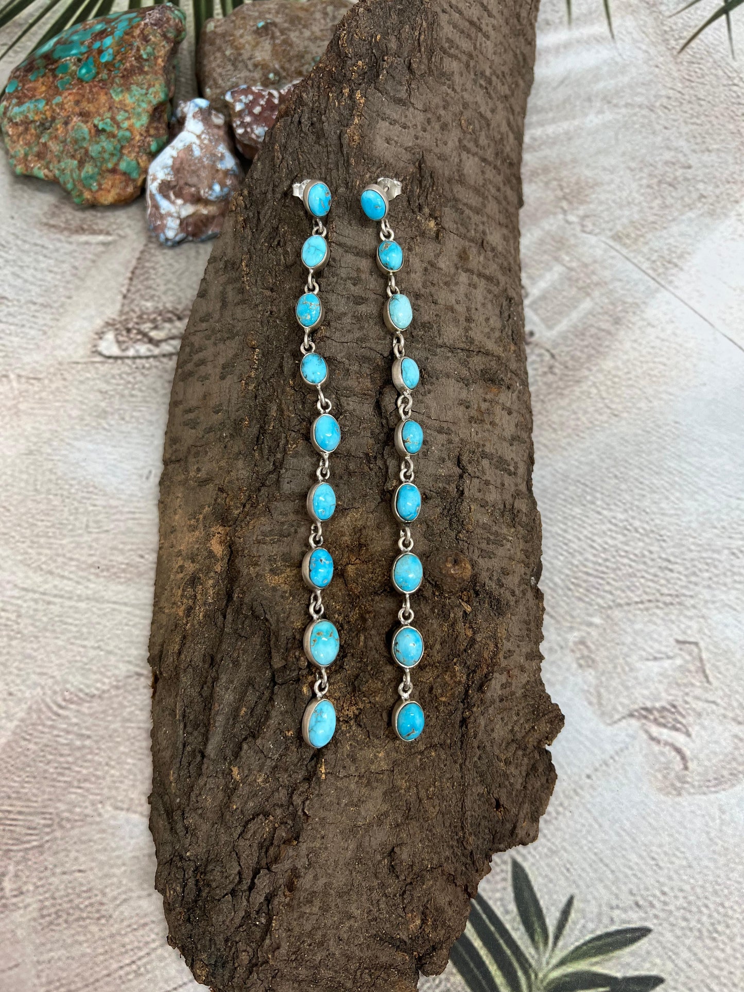 Handmade Sterling Silver Blue Bird Turquoise Dangle Earrings with Signed Nizhoni 9 Stone