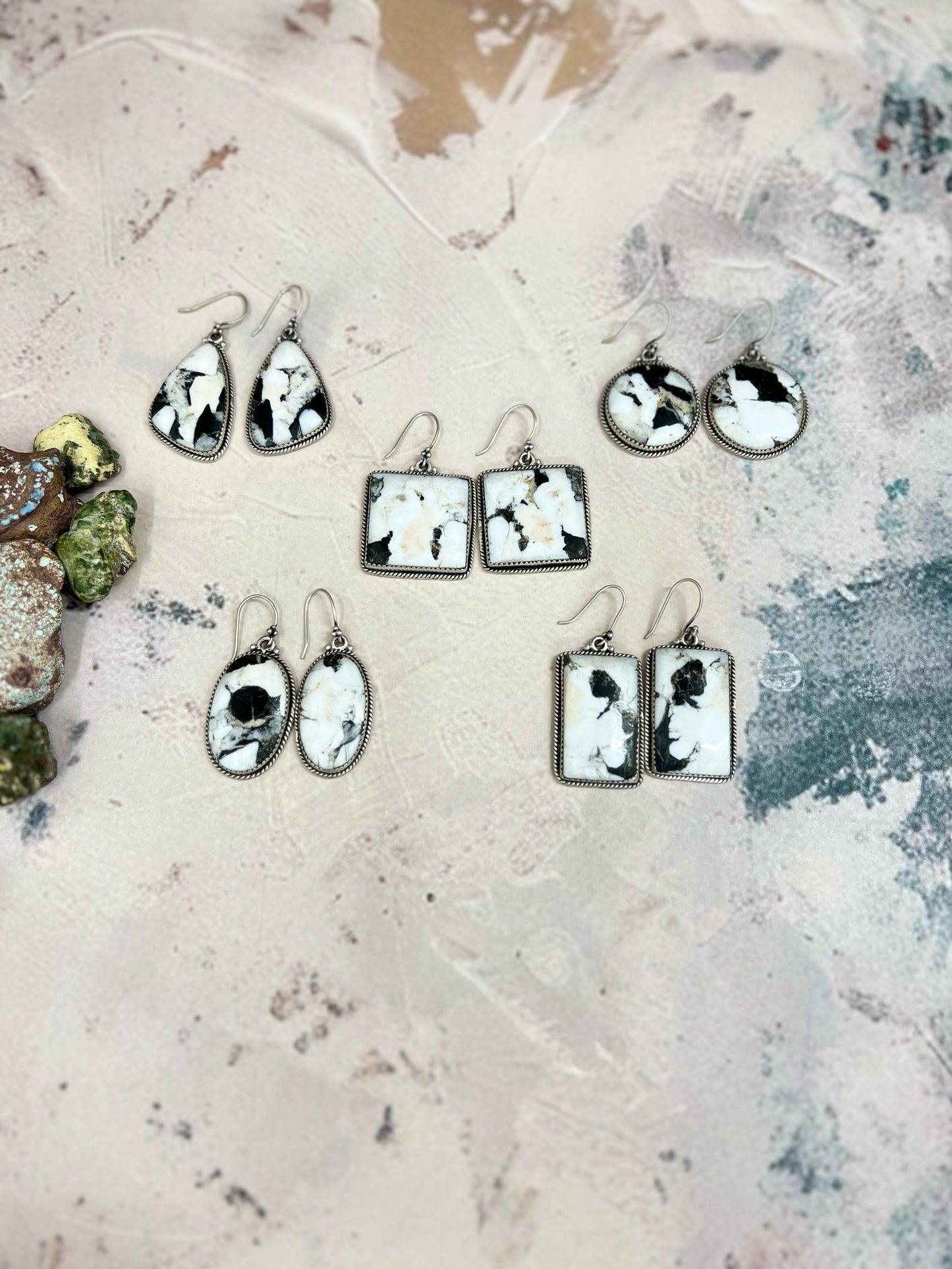 Handmade Sterling Silver White Buffalo Turquoise Hook Earrings with Signed Nizhoni