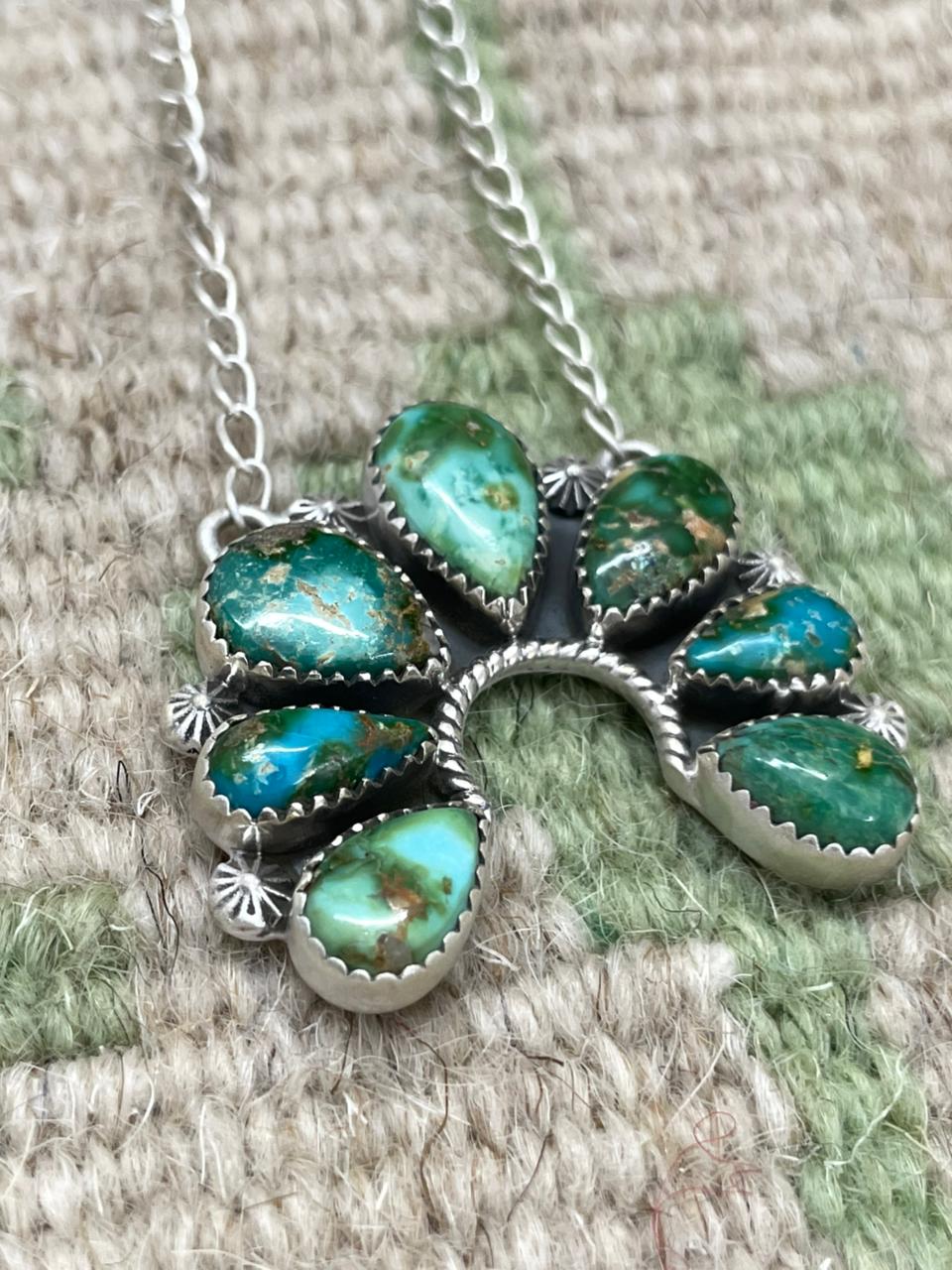 Handmade Sterling Silver Sonoran Mountain Turquoise Naja Necklace "Signed Nizhoni"