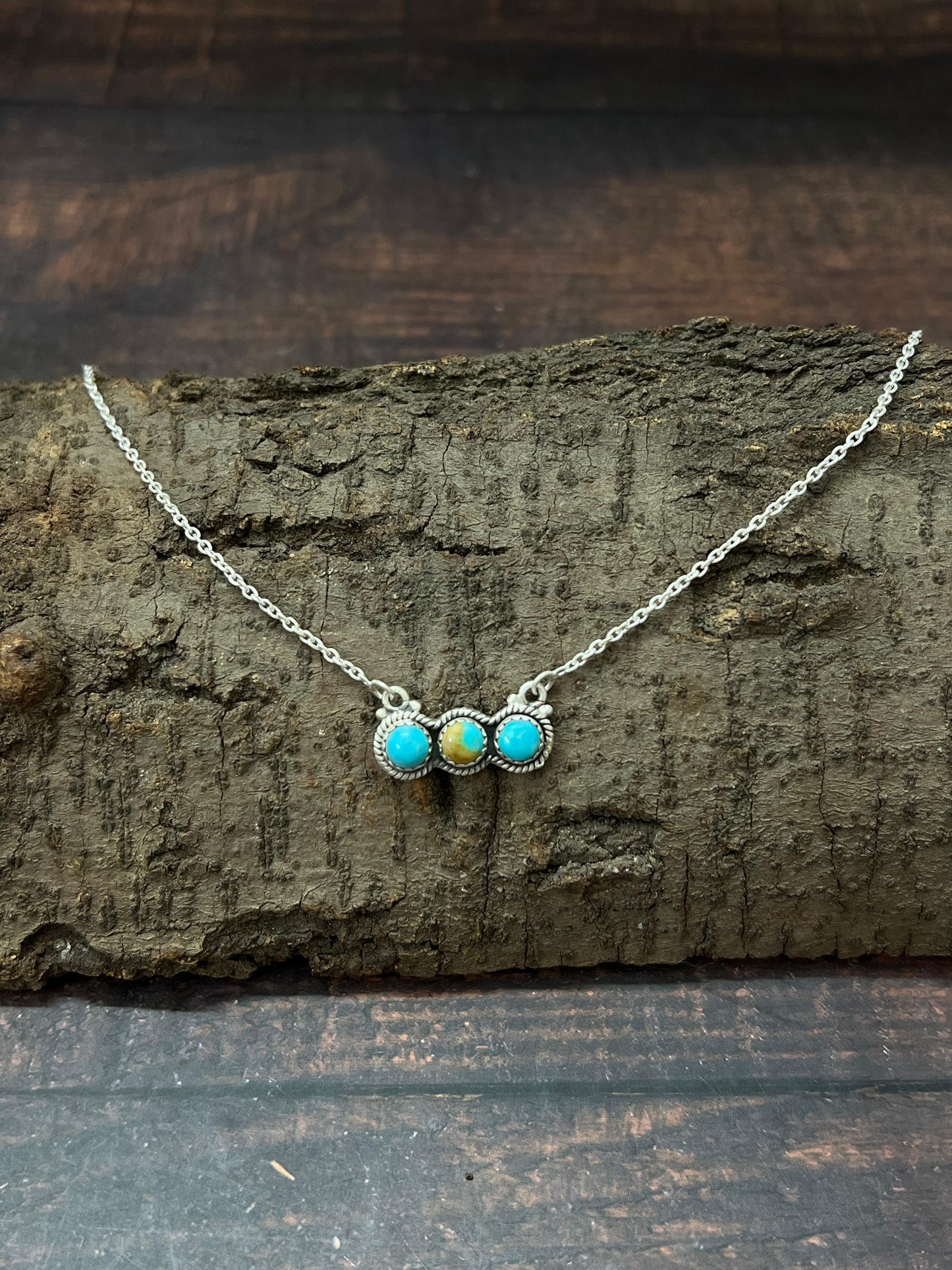 Handmade Sterling Silver Number 8 Turquoise Necklace with Signed Nizhoni