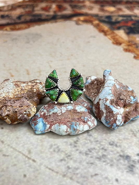 Handmade Sterling Silver Sonoran Mountain Turquoise, Palomino Turquoise Naja Adjustable Ring, Signed Nizhoni (6)
