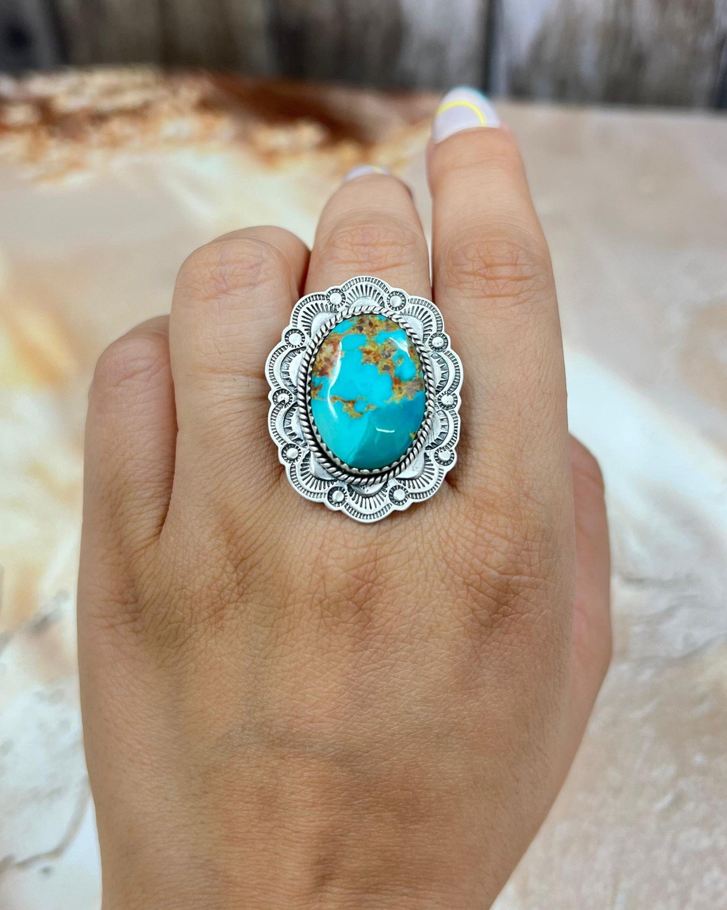 Handmade Sterling Silver Hardy Pit Adjustable Ring with Signed Nizhoni