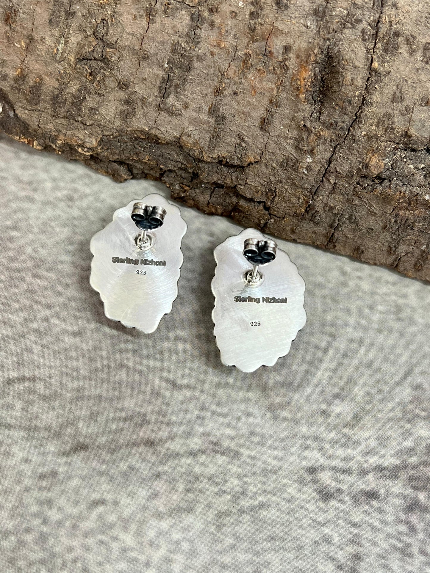 Handmade Sterling Silver Royston Turquoise Post Studs with Signed Nizhoni