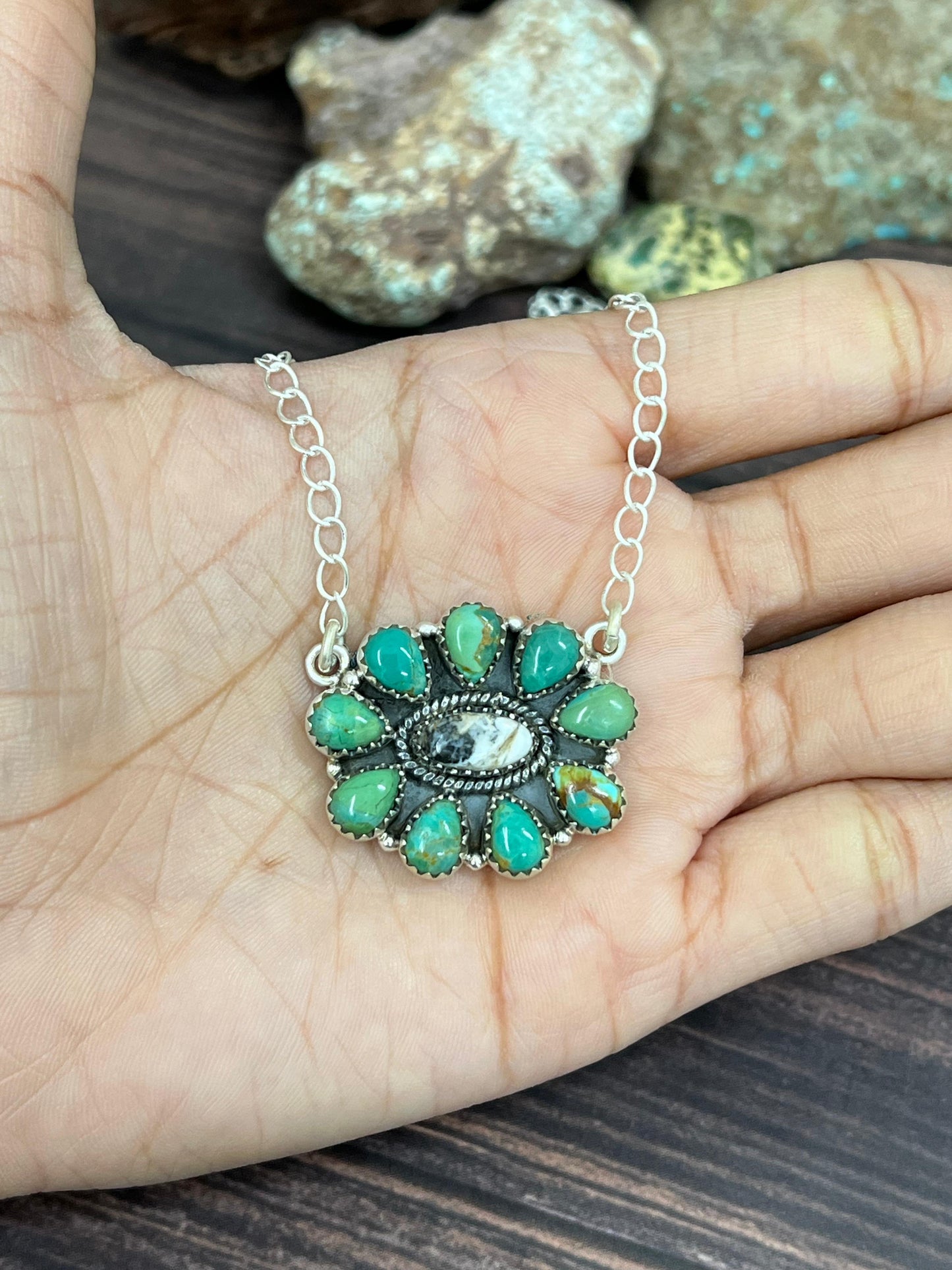 Handmade Sterling Silver Kingman Turquoise with White Buffalo Signed Nizhoni