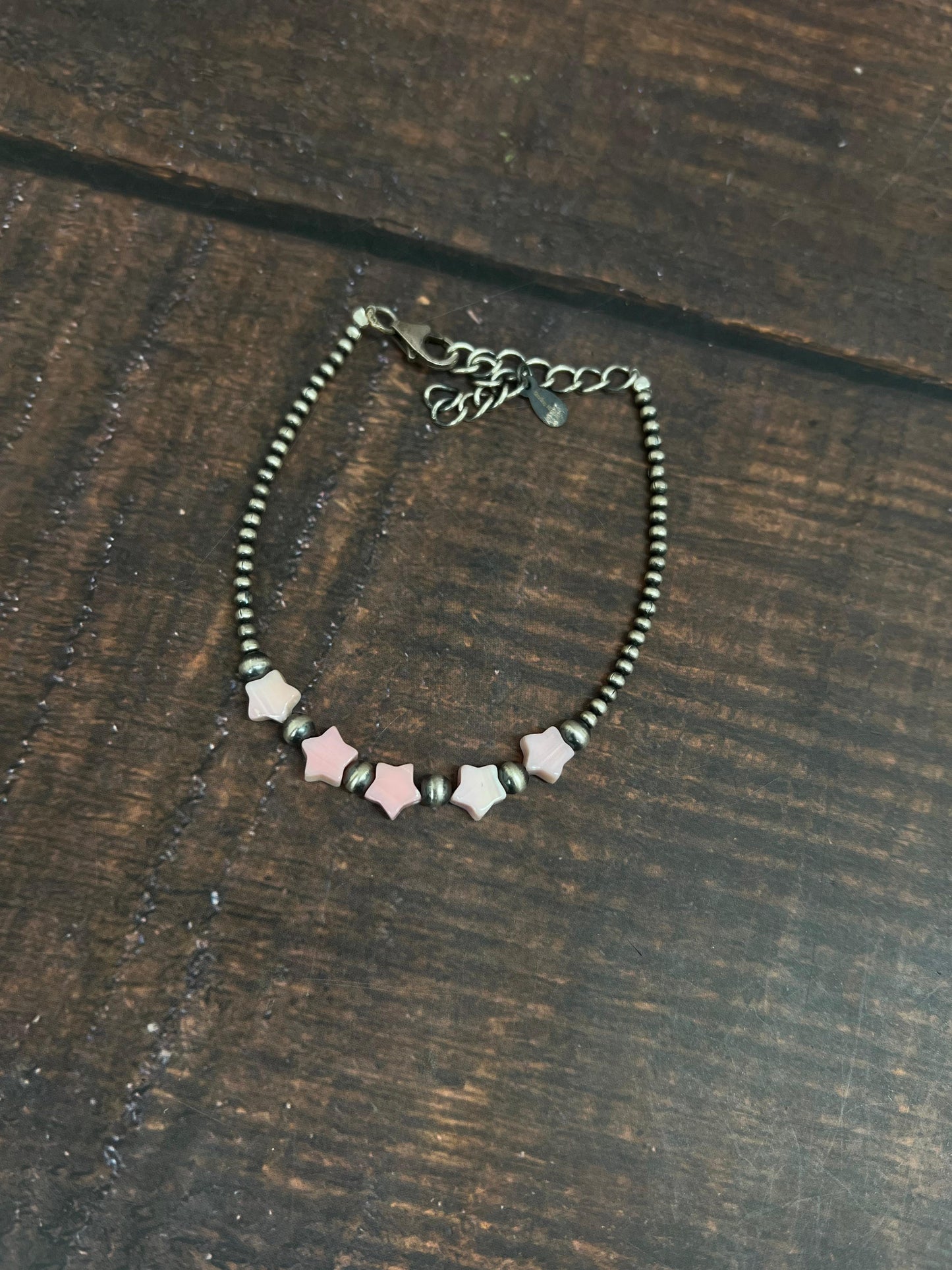 Handmade Sterling Silver Pink Conch Beaded Star Bracelet with Signed Nizhoni (7)