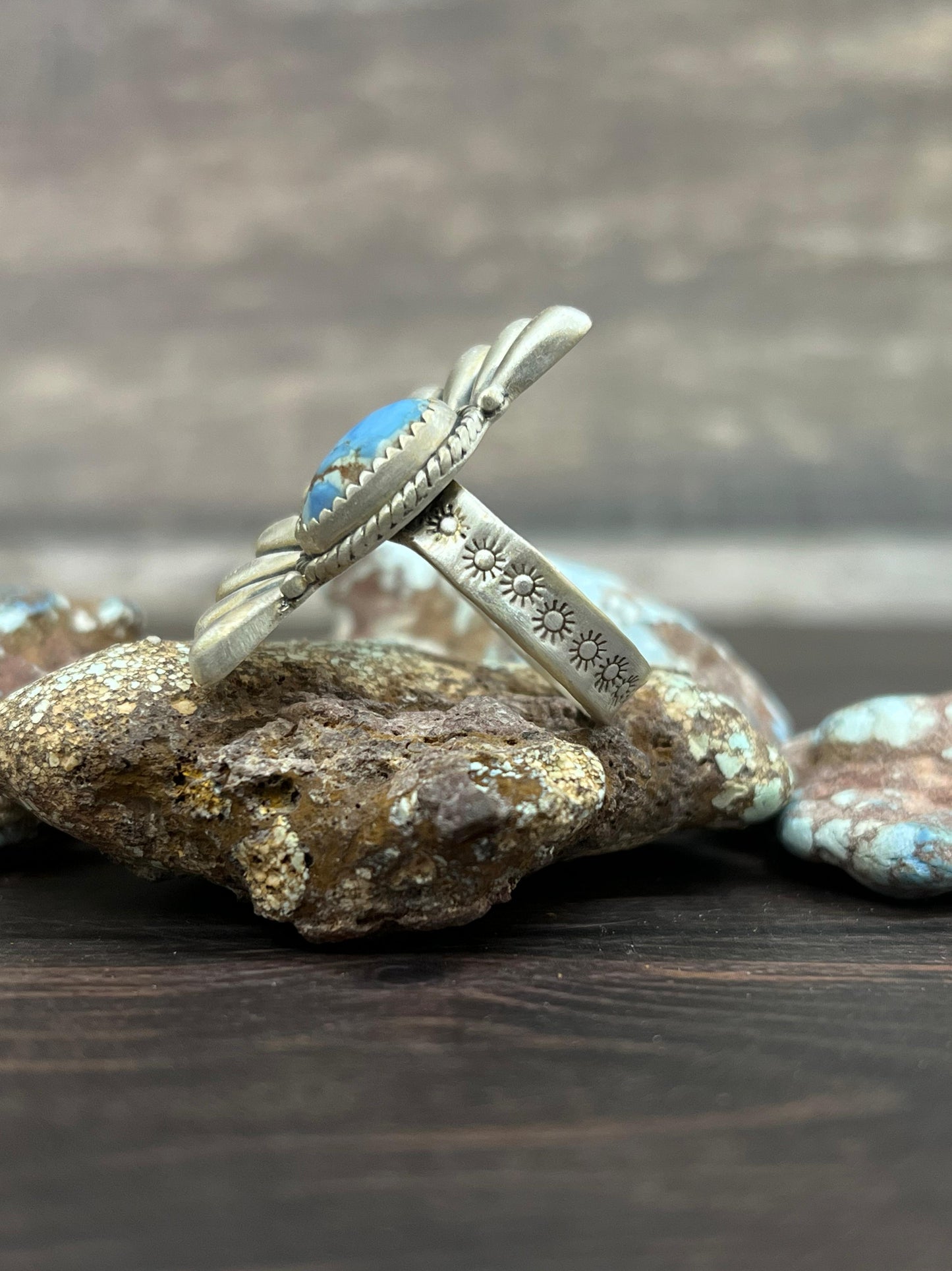 Handmade Sterling Silver with Golden Hills Turquoise Adjustable Ring With Signed Nizhoni