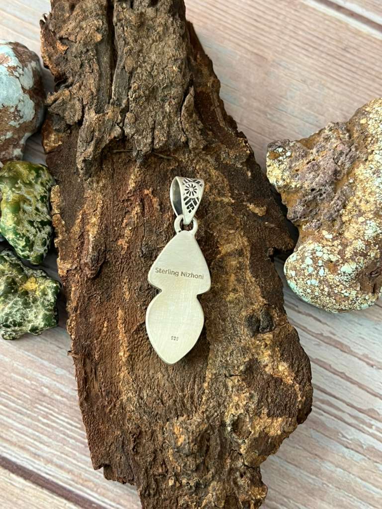 Handmade Sterling Silver Sonoran Mountain Turquoise Pendant with Signed Nizhoni