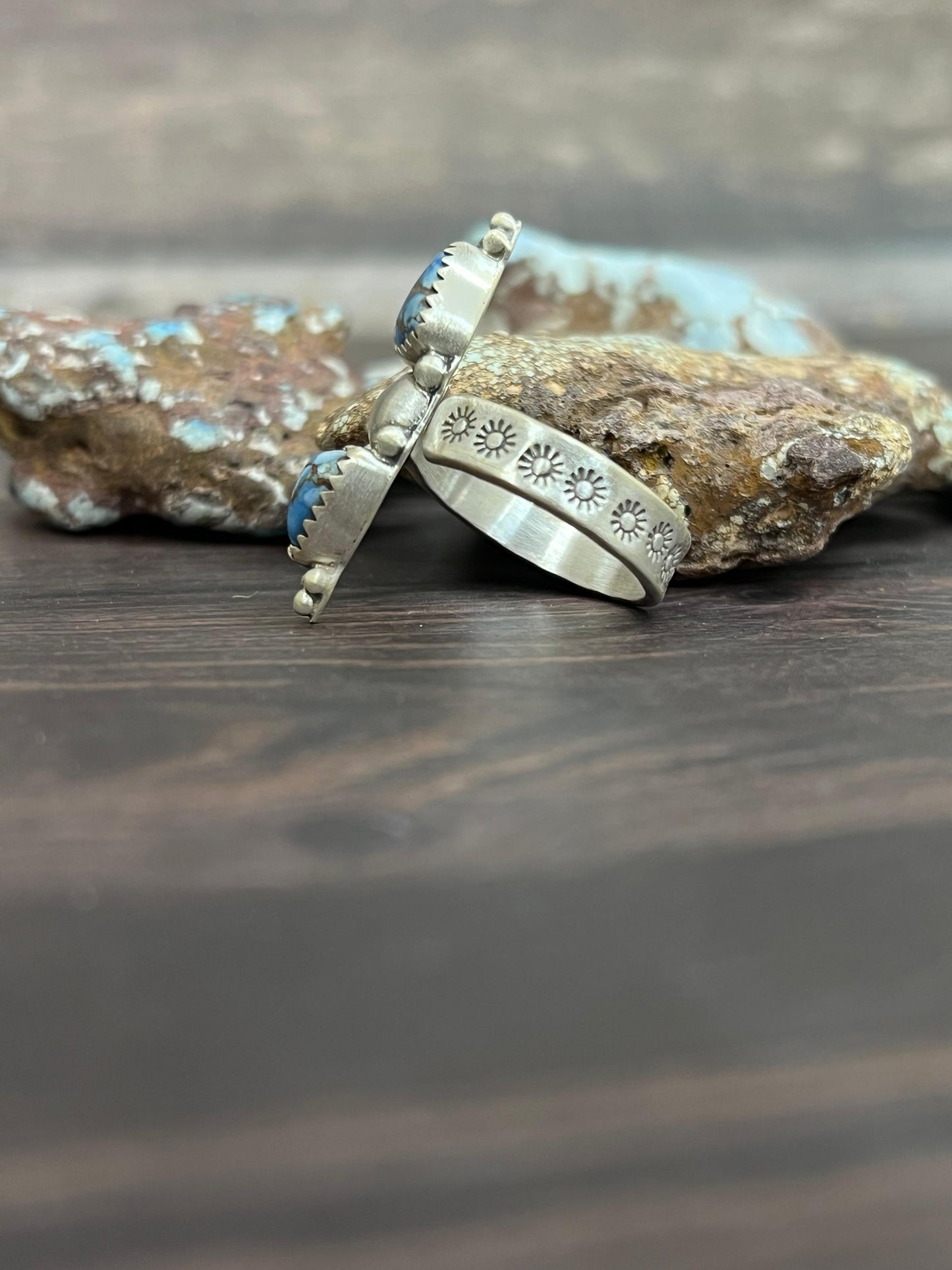Handmade Sterling Silver with Golden Hills Turquoise Adjustable Ring With Signed Nizhoni