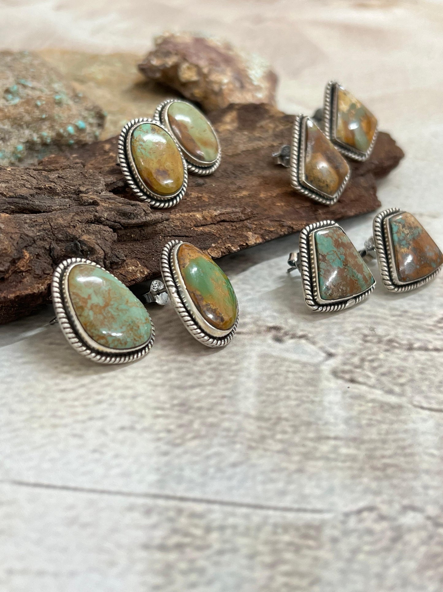 Handmade Sterling Silver Old Stock Royston Turquoise Post Studs with Signed Nizhoni