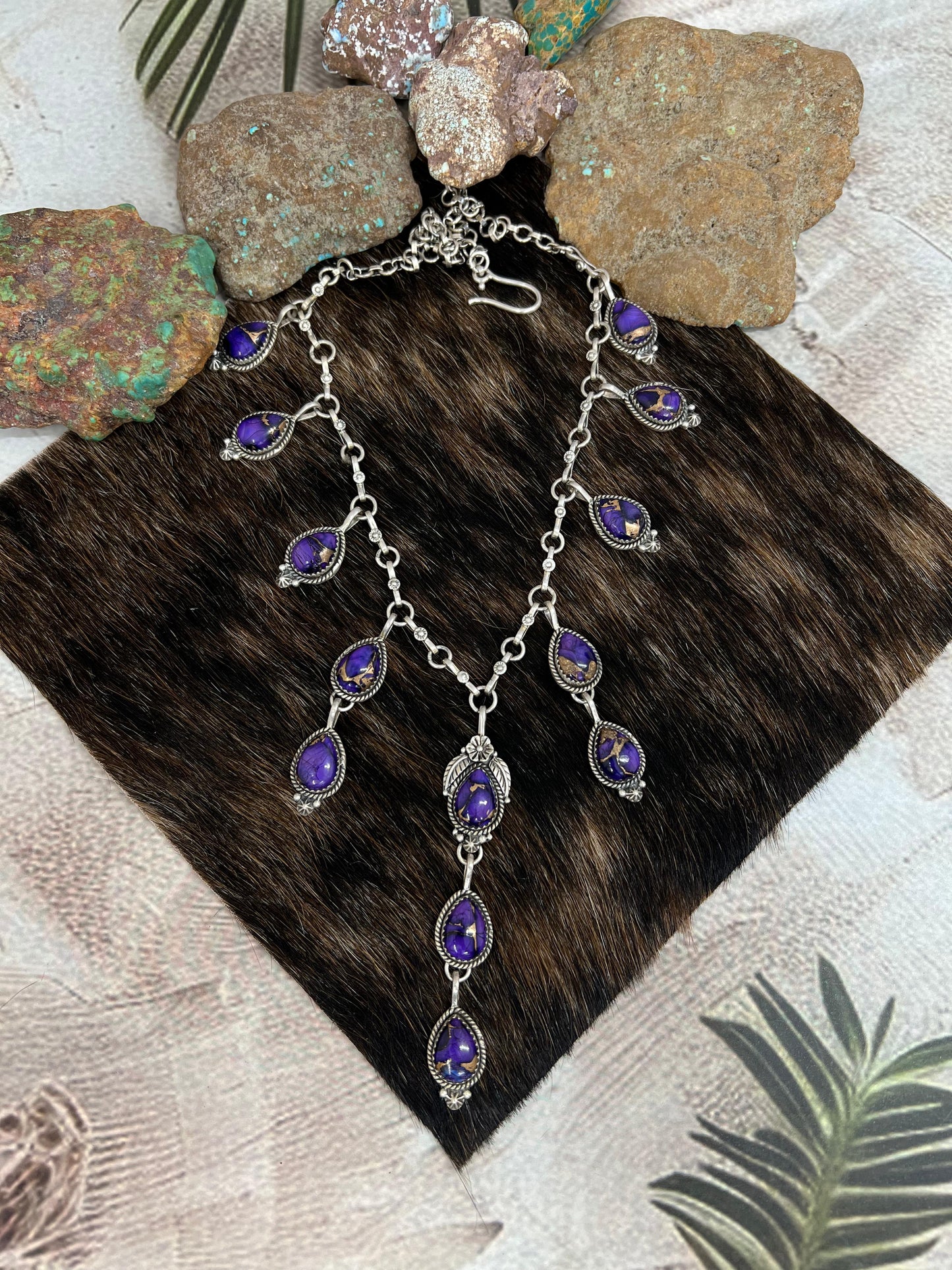 Handmade Sterling Silver Grape Dahlia Necklace with Signed Nizhoni