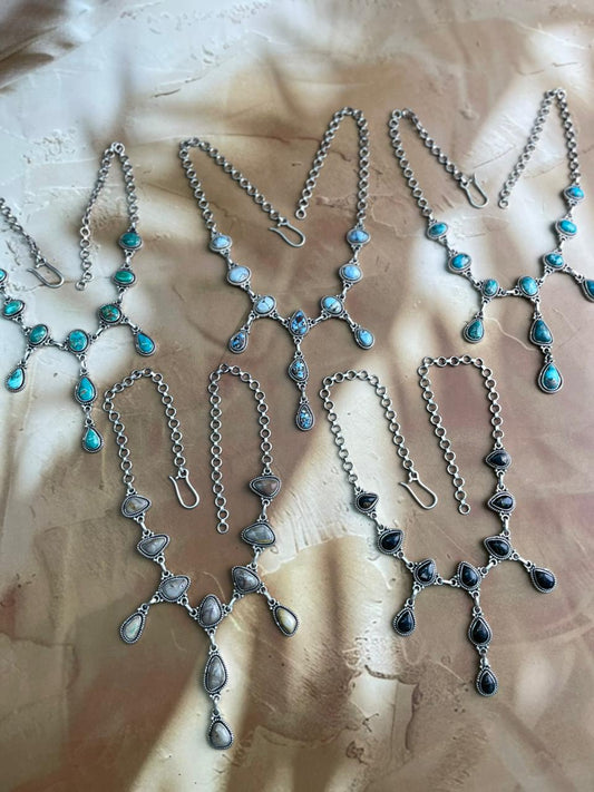 Handmade Sterling Silver Multi Stone Necklace "Signed Nizhoni"