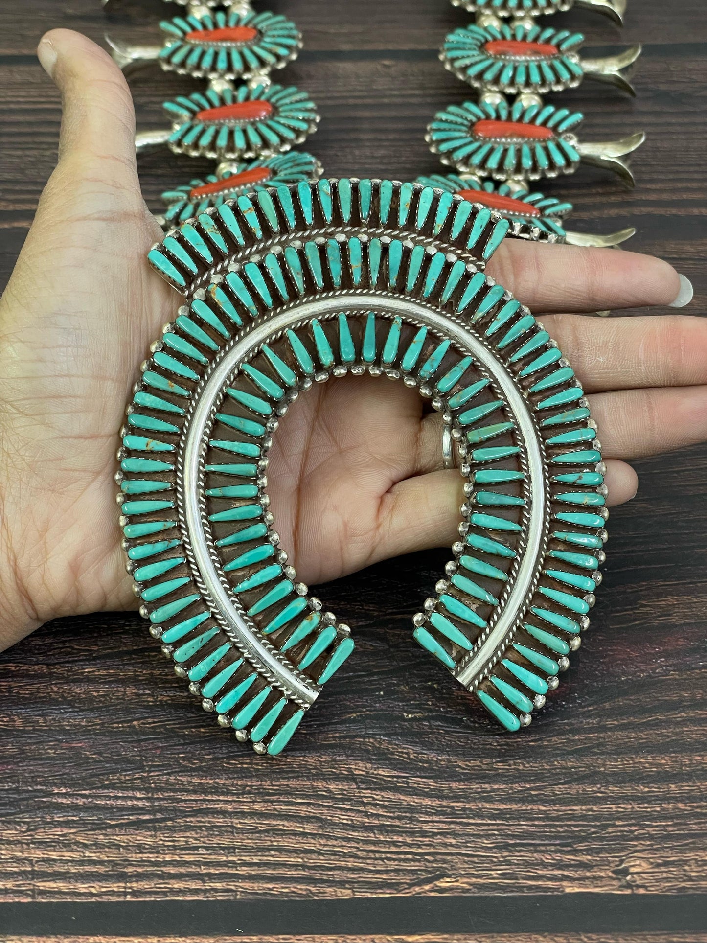 Handmade Nizhoni Sterling Silver Kachina Turquoise Beaded Naja Necklace