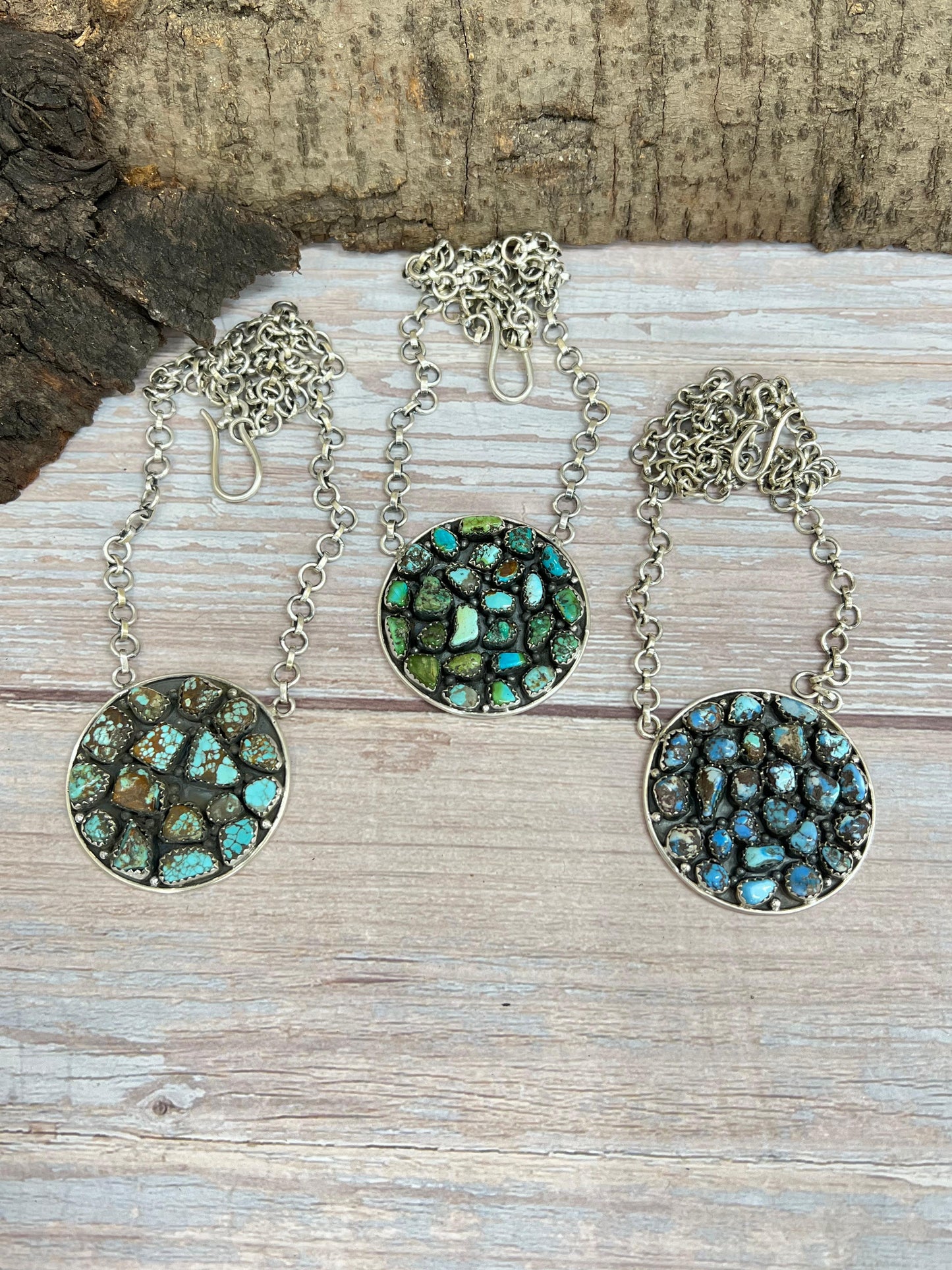 Handmade Sterling Silver Multi Stone Necklace with Signed Nizhoni
