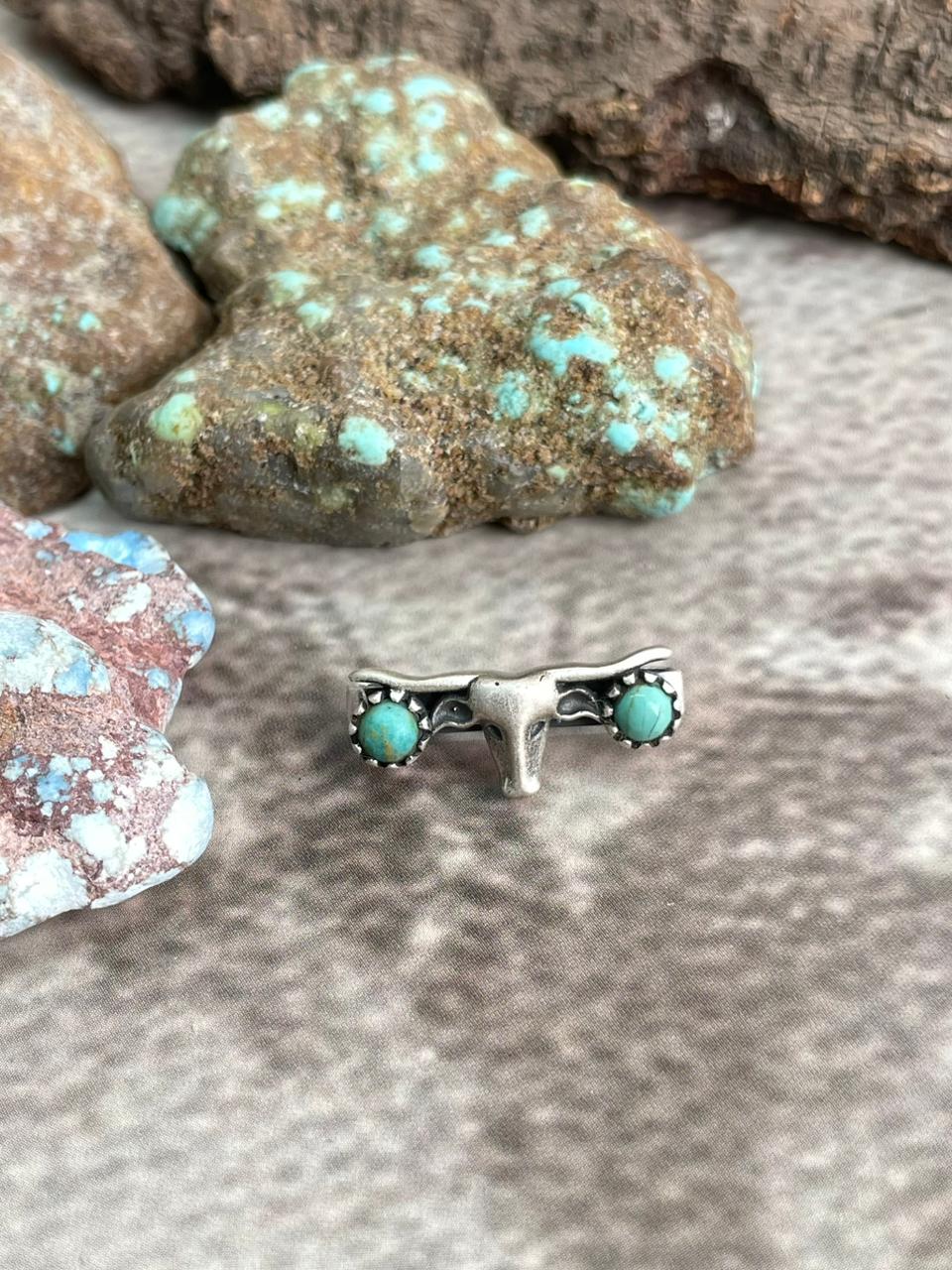 Handmade Sterling Silver Kingman Turquoise Bull Head Watch Charms with Signed Nizhoni