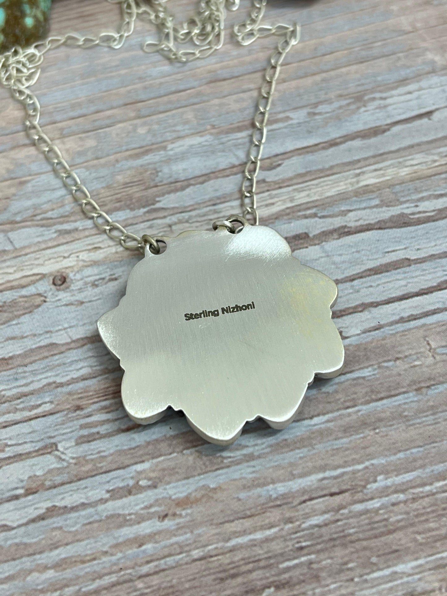 Handmade Sterling Silver Golden Hills Turquoise Necklace with Signed Nizhoni