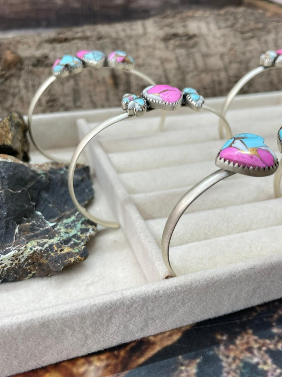 "Heart Collection" Handmade Sterling Silver Cotton Candy Bracelet "Signed Nizhoni"