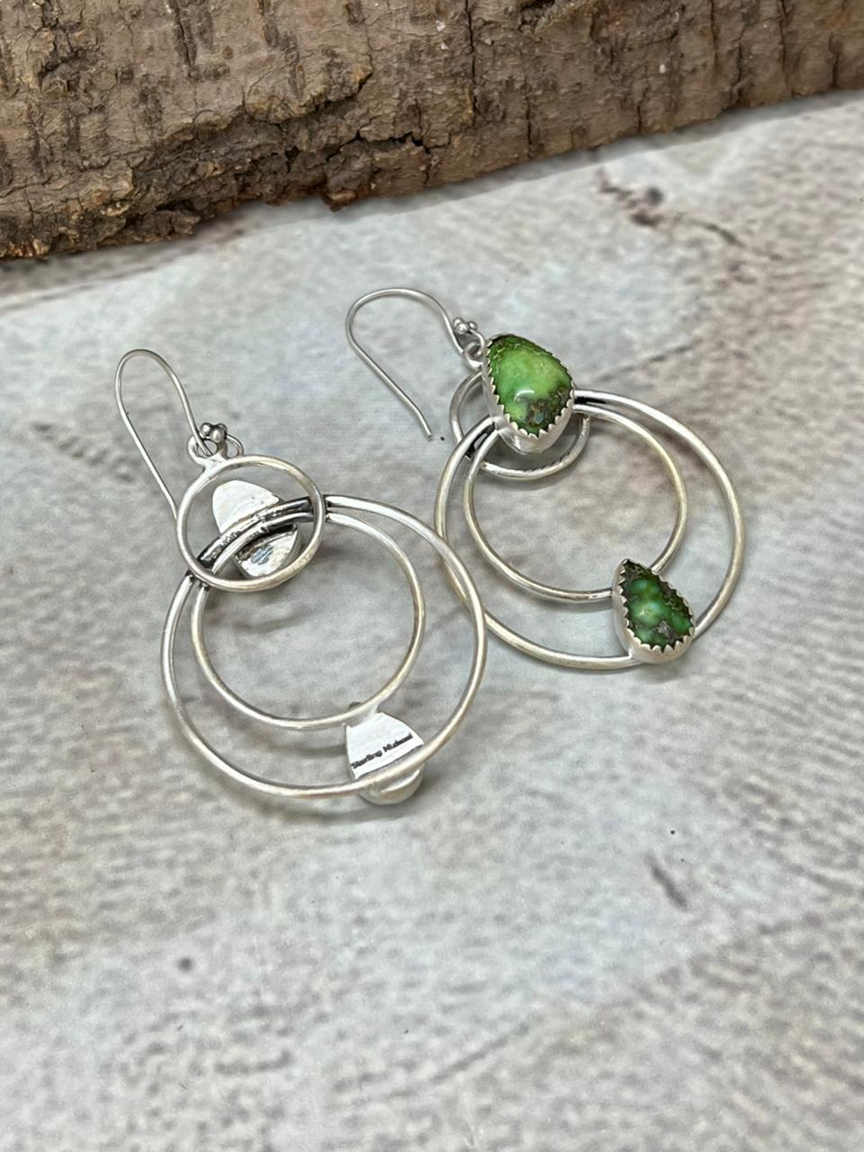Handmade Sterling Silver Sonoran Mountain Turquoise Dangle Hoop Earrings with Signed Nizhoni (2)