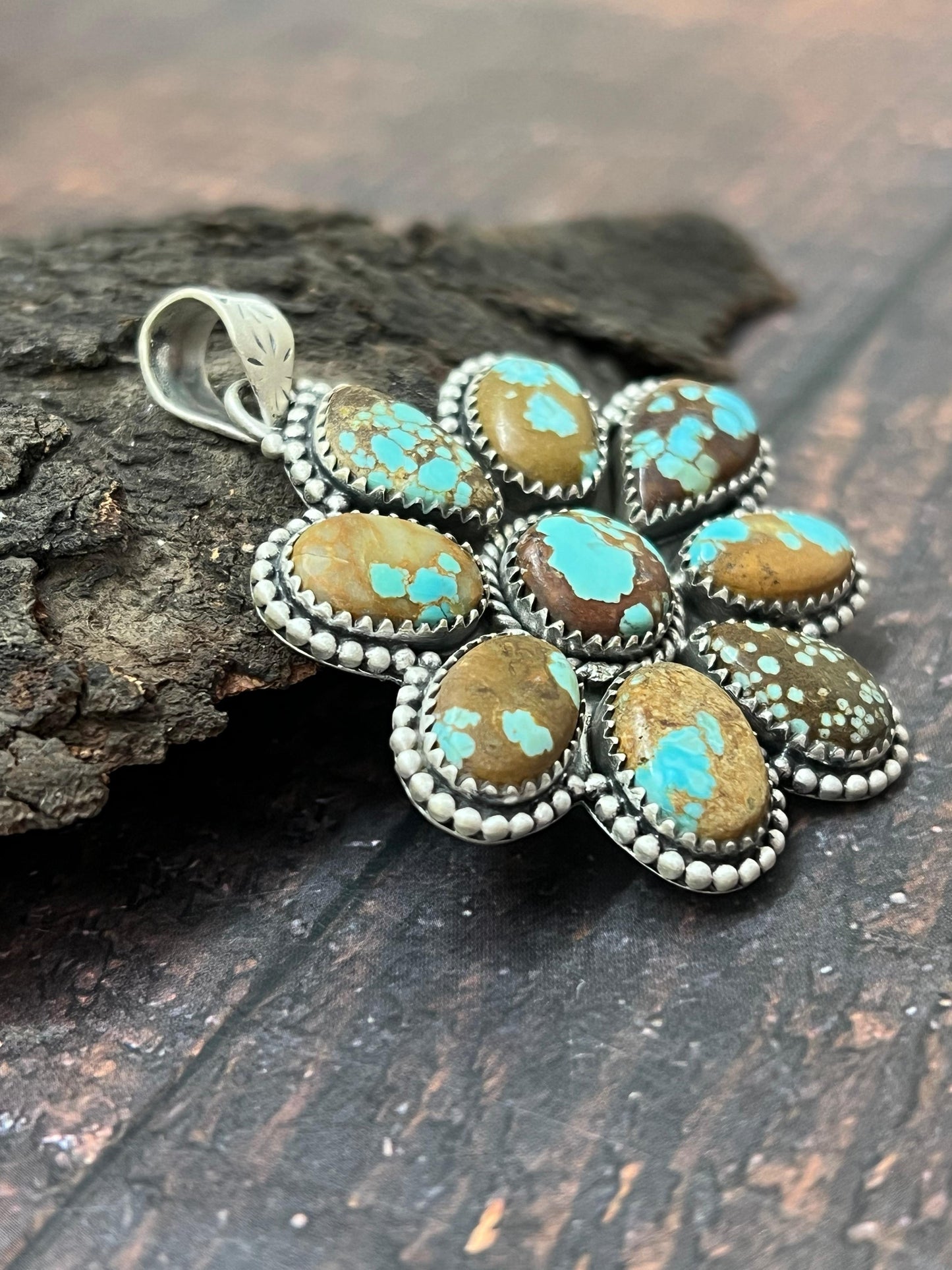 Handmade Sterling Silver Number 8 Turquoise Pendant with Signed Nizhoni