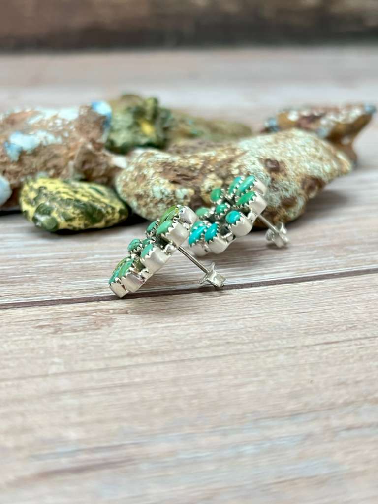 Handmade Sterling Silver Kingman Turquoise Post Studs Earrings "Signed Nizhoni"