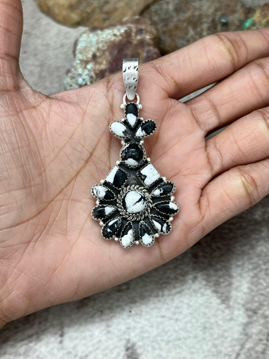 Handmade Sterling Silver White Buffalo Pendant with Signed Nizhoni